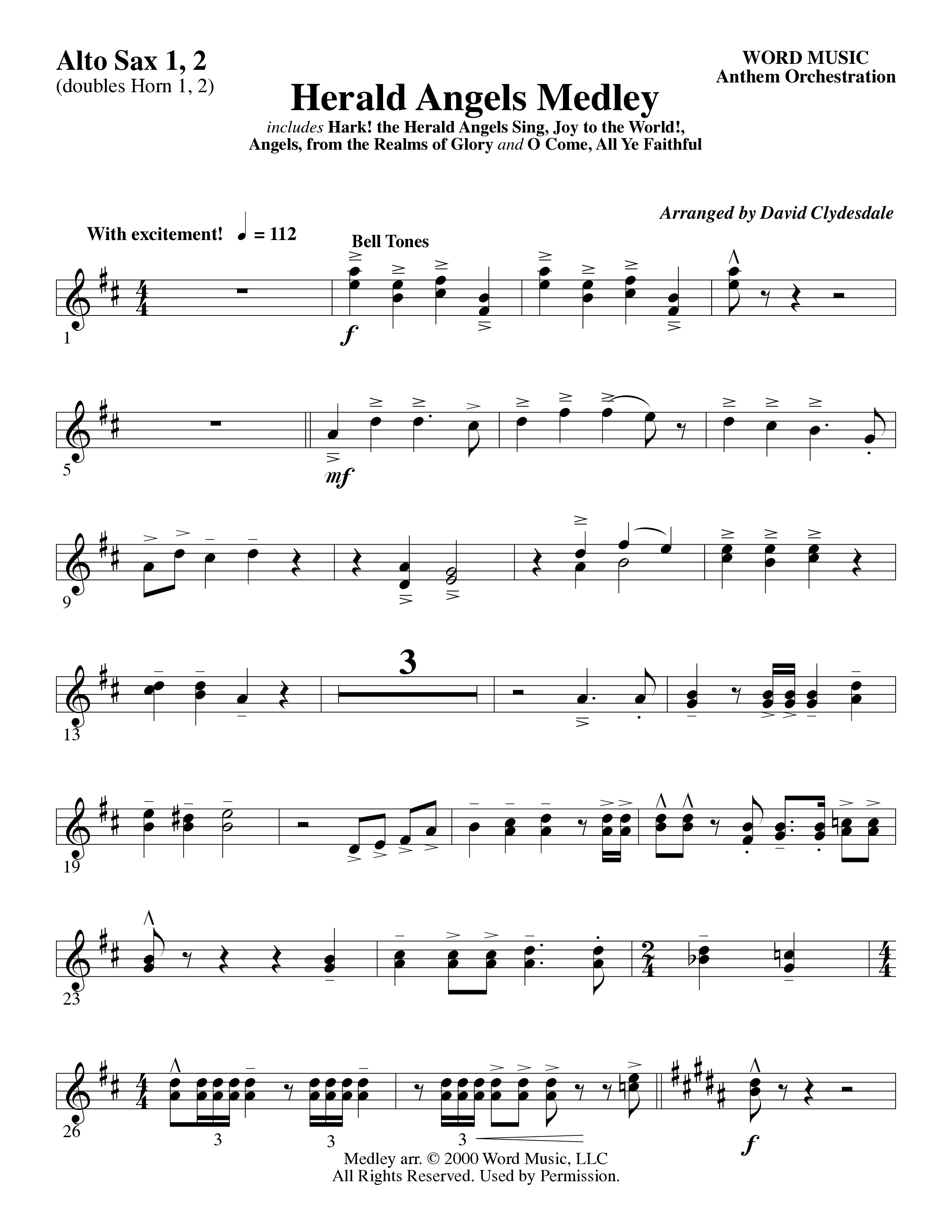 Herald Angels Medley (Choral Anthem SATB) Alto Sax 1/2 (Word Music Choral / Arr. David Clydesdale)