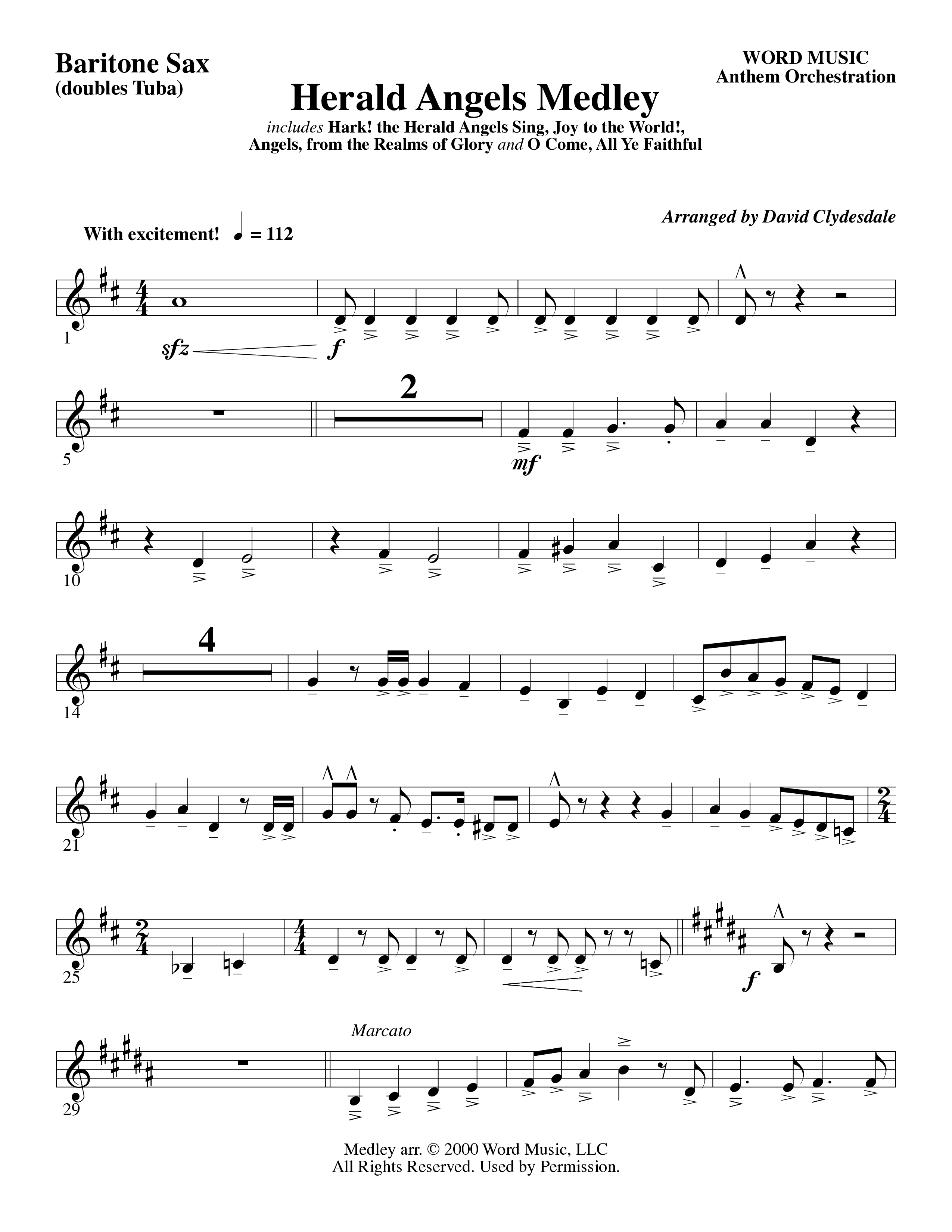 Herald Angels Medley (Choral Anthem SATB) Bari Sax (Word Music Choral / Arr. David Clydesdale)