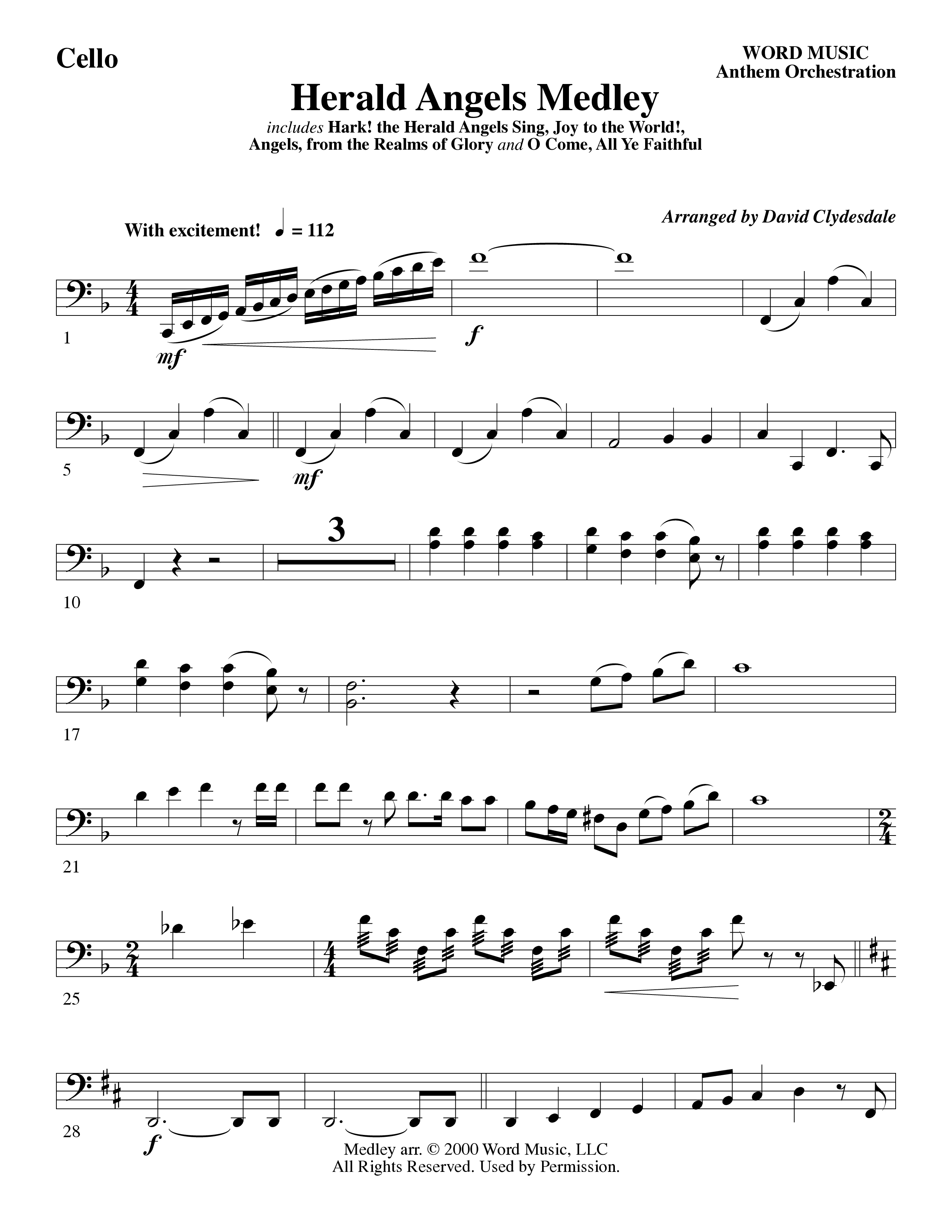 Herald Angels Medley (Choral Anthem SATB) Cello (Word Music Choral / Arr. David Clydesdale)