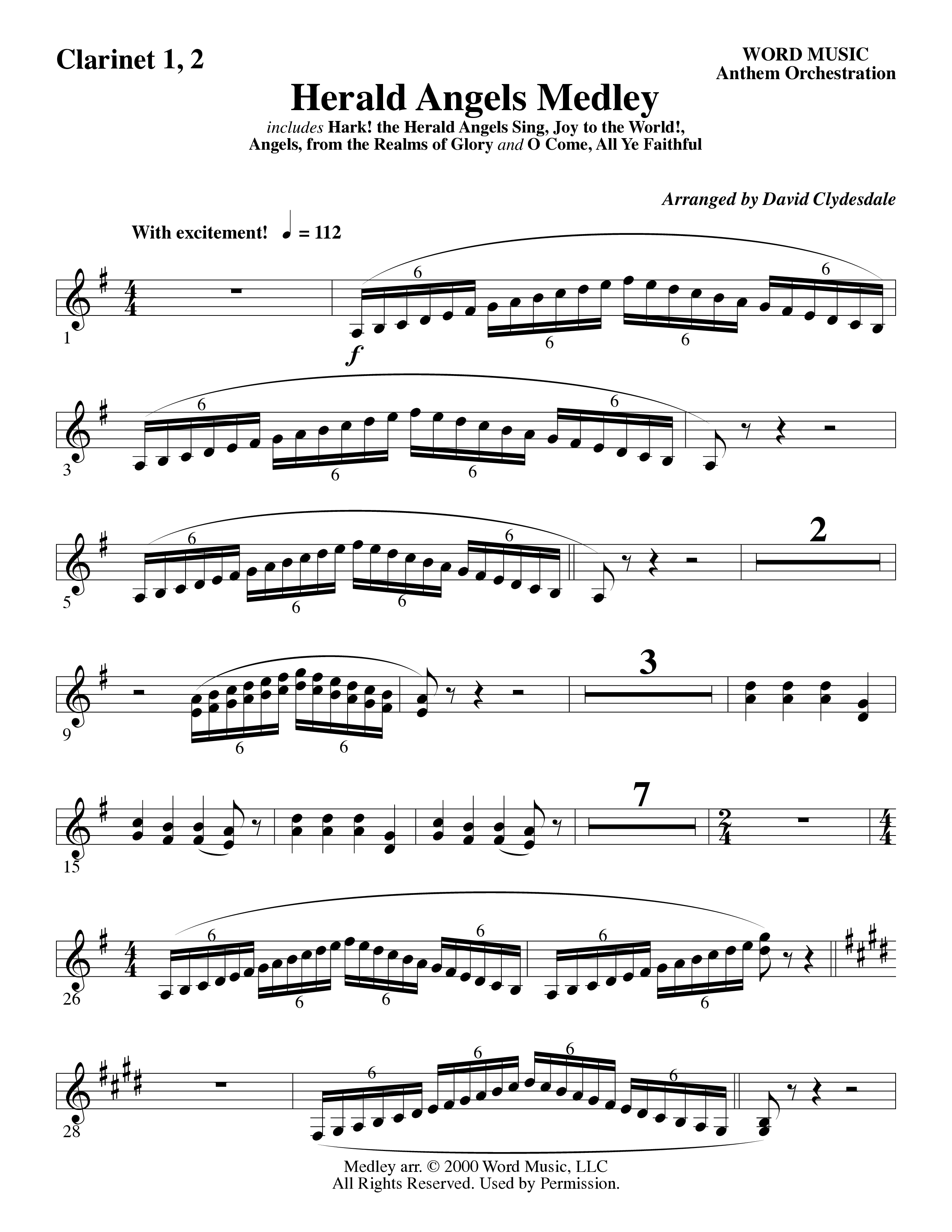 Herald Angels Medley (Choral Anthem SATB) Clarinet 1/2 (Word Music Choral / Arr. David Clydesdale)