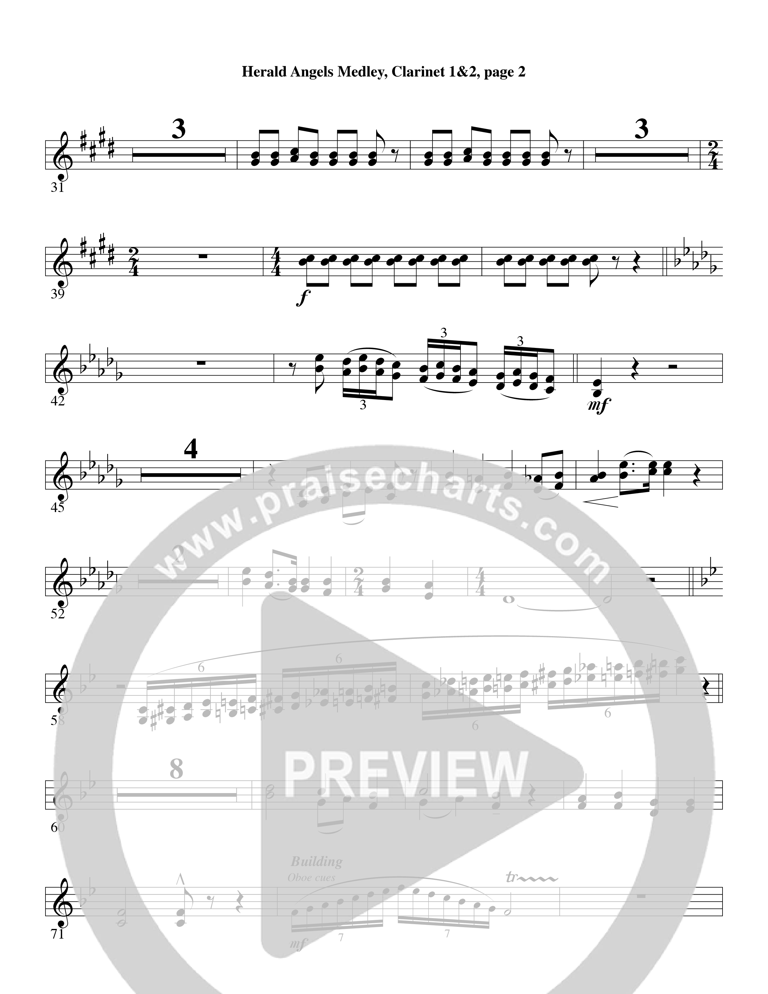 Herald Angels Medley (Choral Anthem SATB) Clarinet 1/2 (Word Music Choral / Arr. David Clydesdale)
