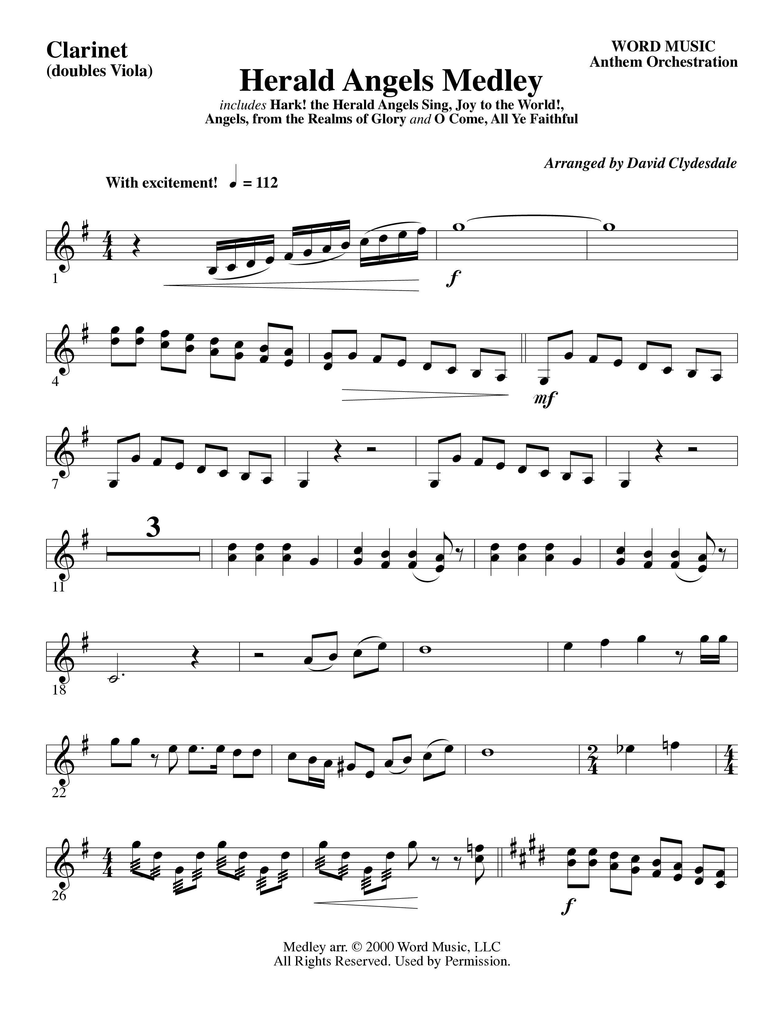 Herald Angels Medley (Choral Anthem SATB) Clarinet (Word Music Choral / Arr. David Clydesdale)