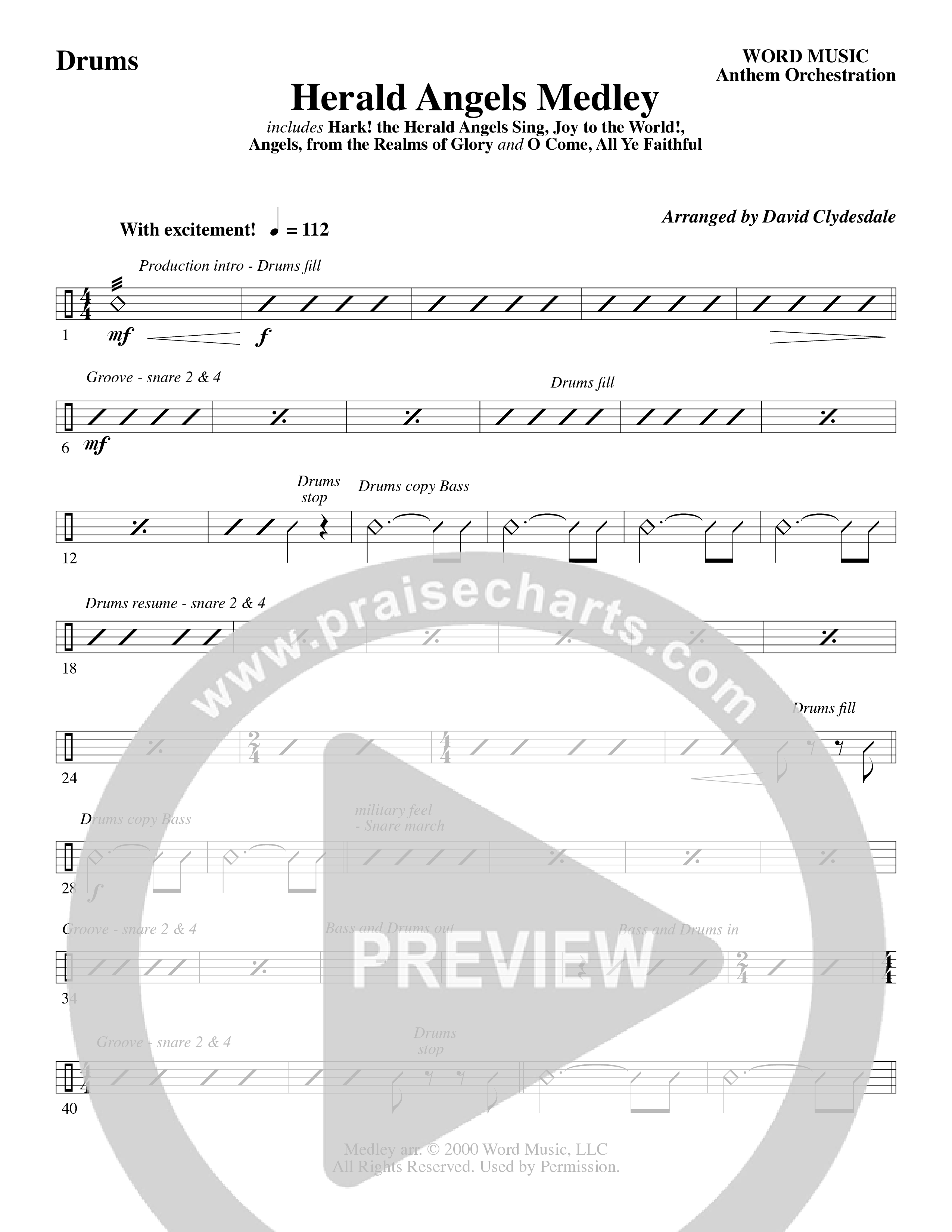 Herald Angels Medley (Choral Anthem SATB) Drum Set (Word Music Choral / Arr. David Clydesdale)