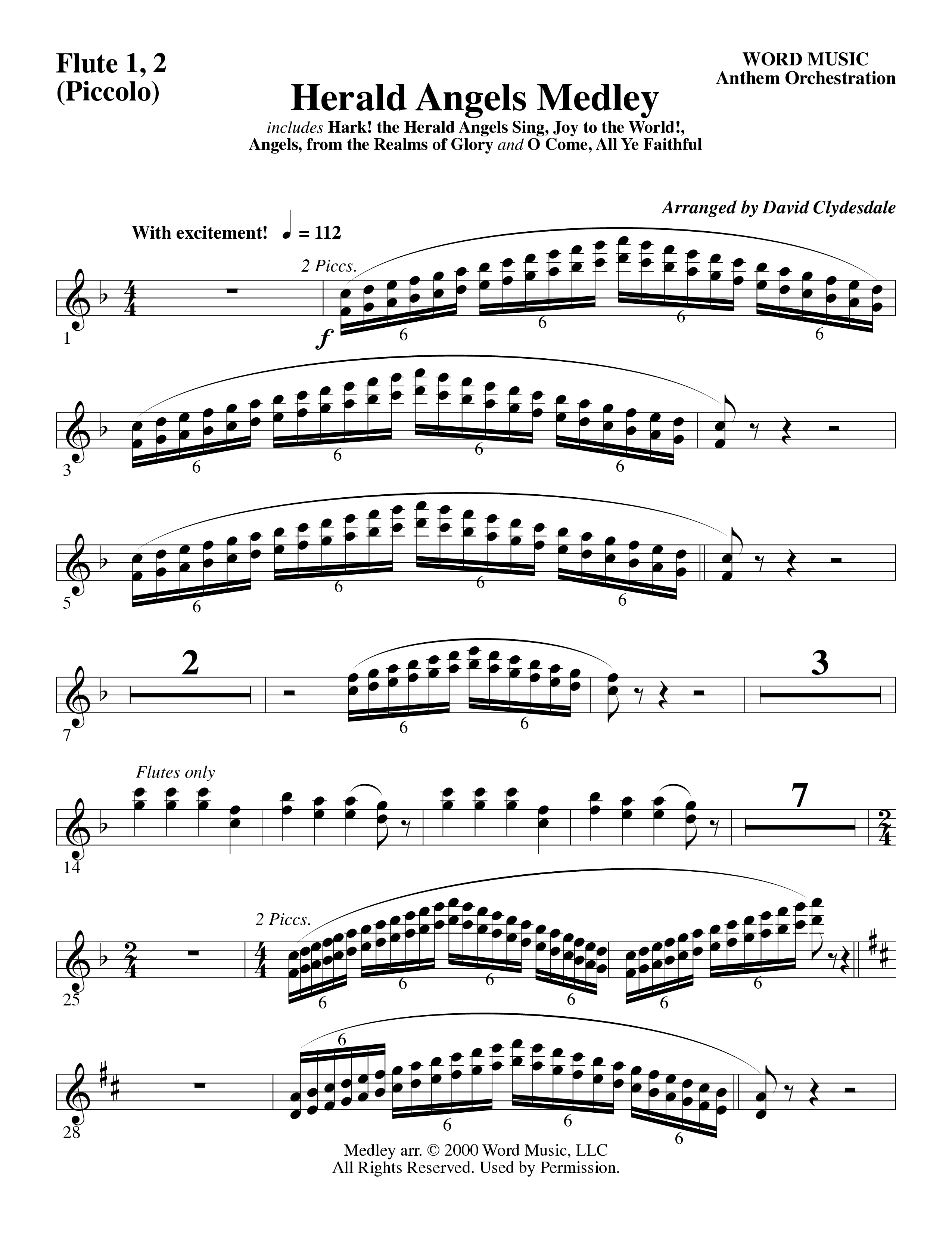 Herald Angels Medley (Choral Anthem SATB) Flute 1/2 (Word Music Choral / Arr. David Clydesdale)