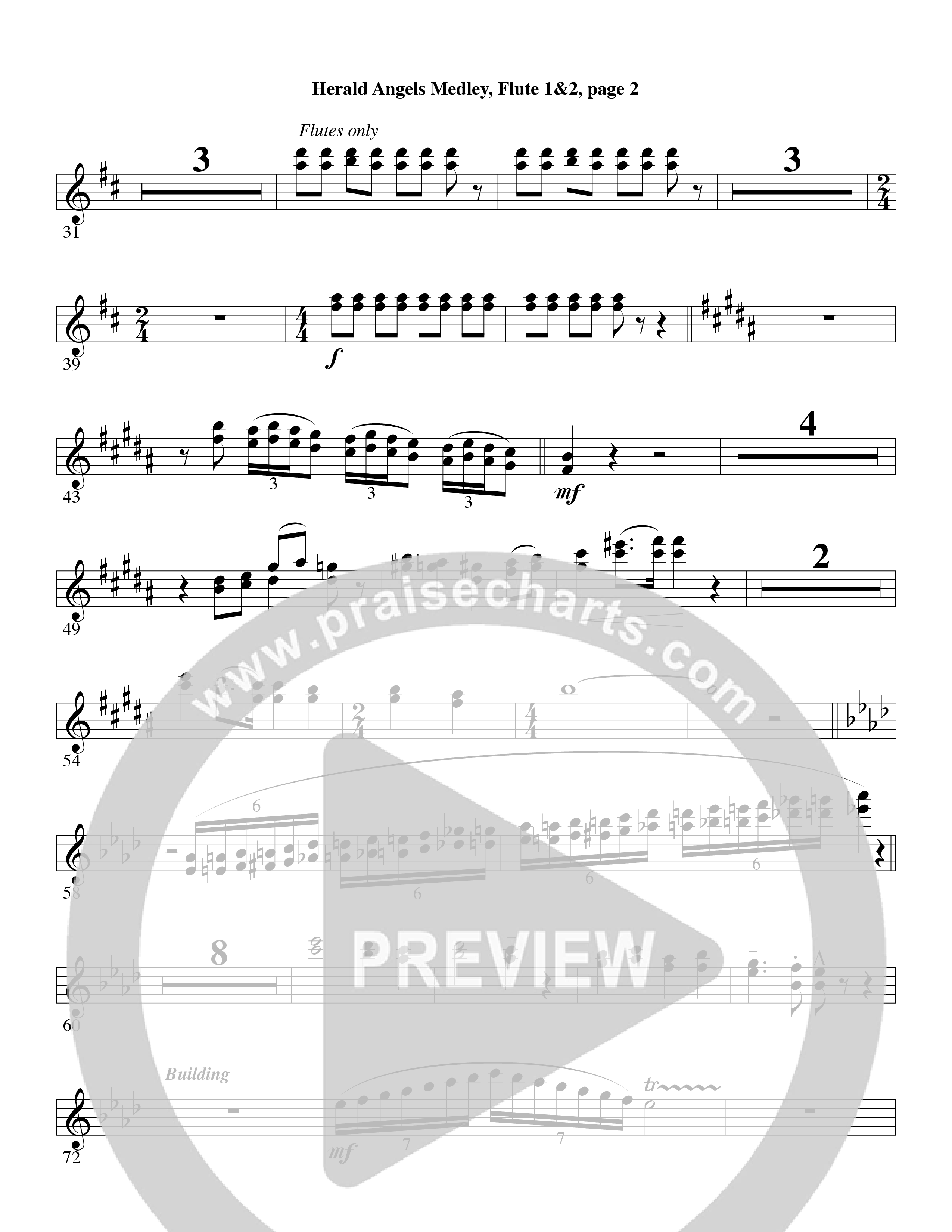 Herald Angels Medley (Choral Anthem SATB) Flute 1/2 (Word Music Choral / Arr. David Clydesdale)