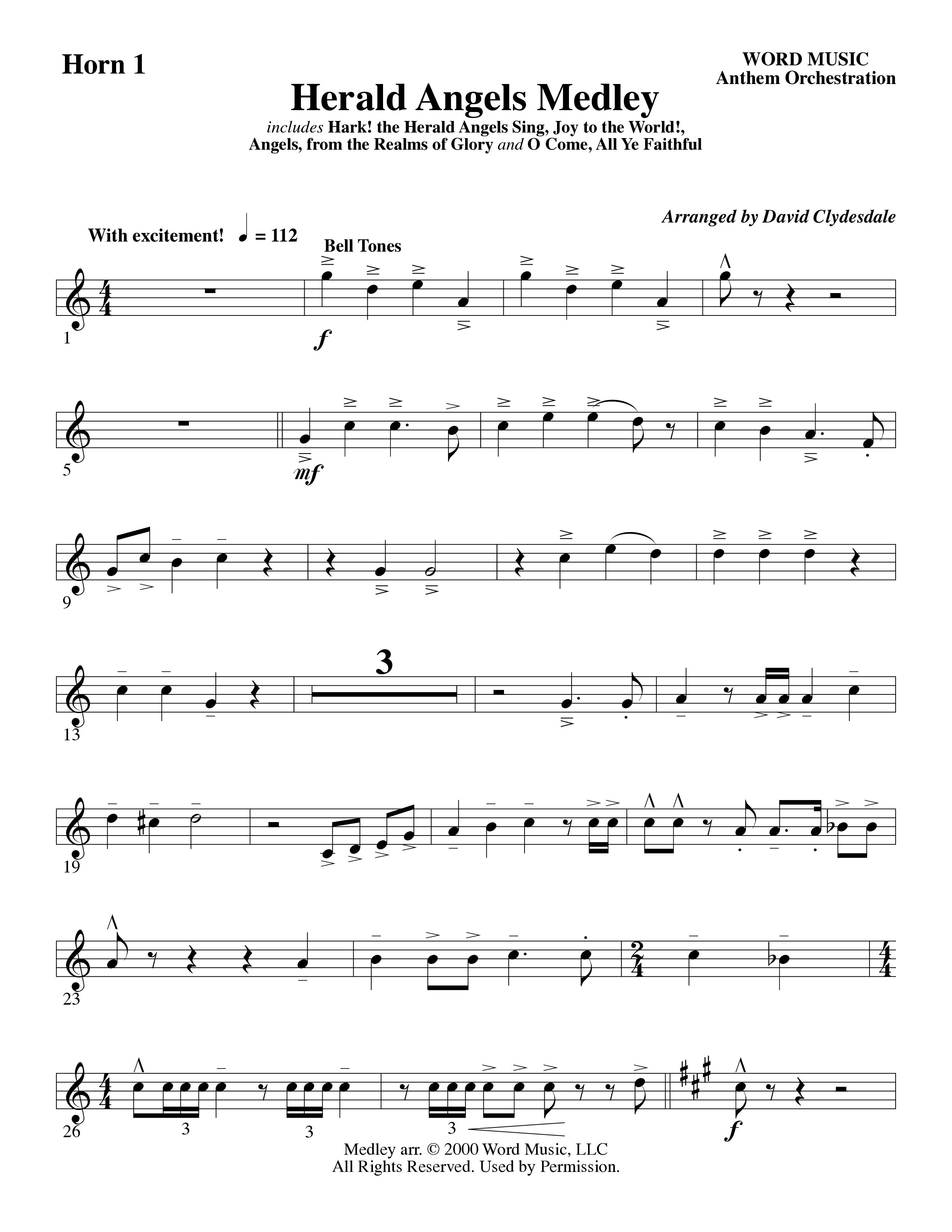 Herald Angels Medley (Choral Anthem SATB) French Horn (Word Music Choral / Arr. David Clydesdale)