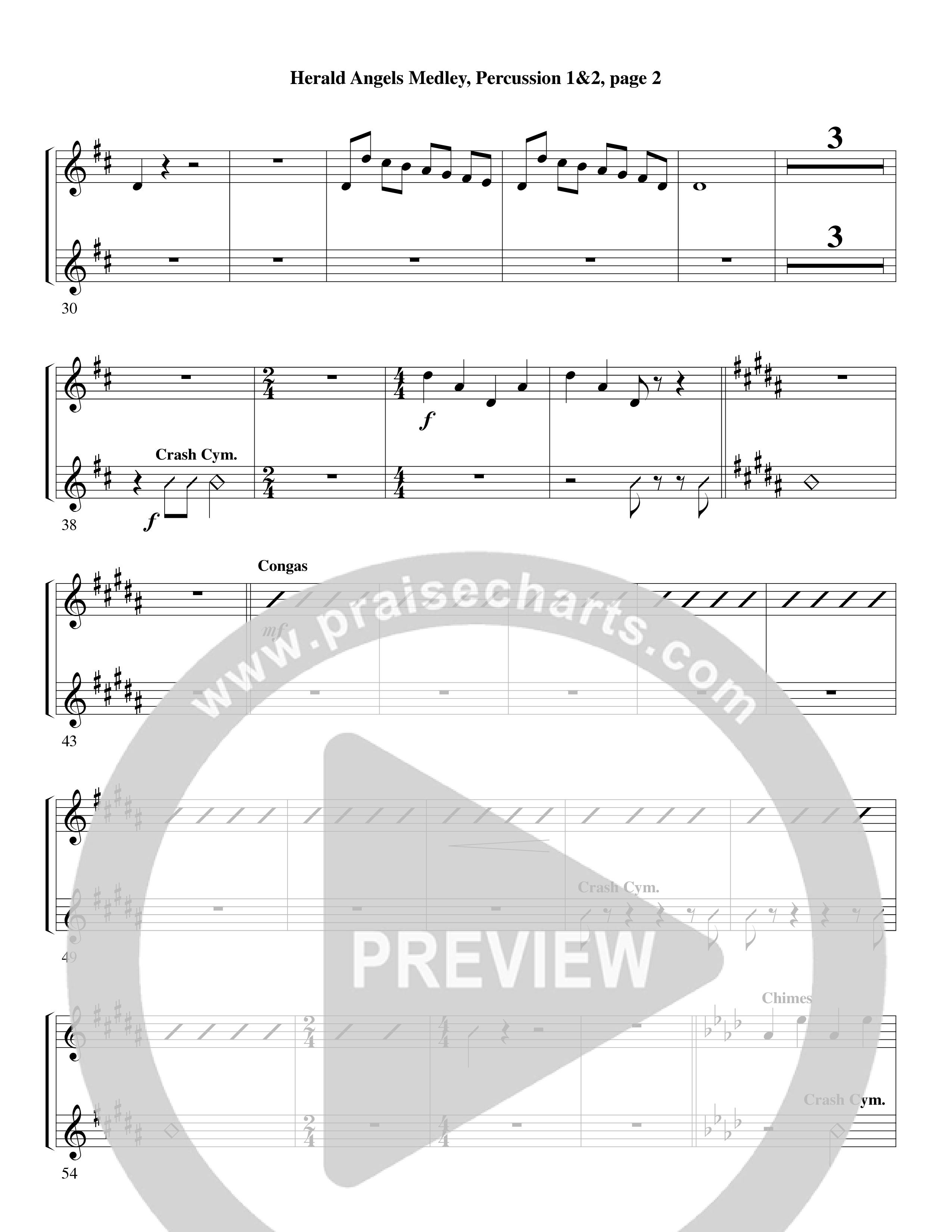 Herald Angels Medley (Choral Anthem SATB) Percussion (Word Music Choral / Arr. David Clydesdale)