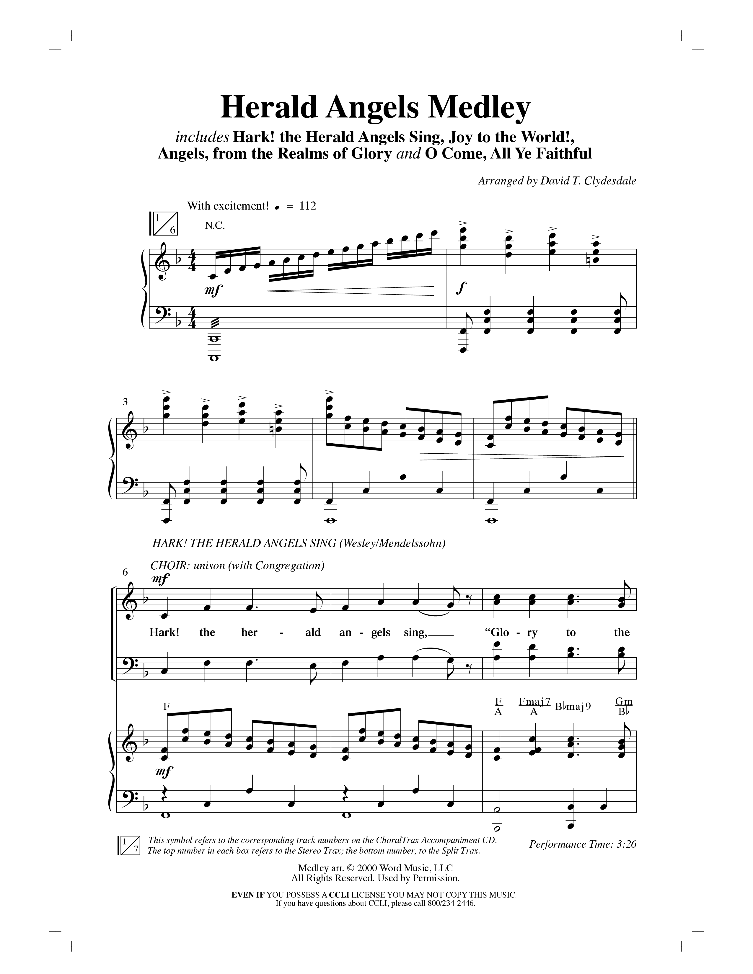 Herald Angels Medley (Choral Anthem SATB) Anthem (SATB/Piano) (Word Music Choral / Arr. David Clydesdale)
