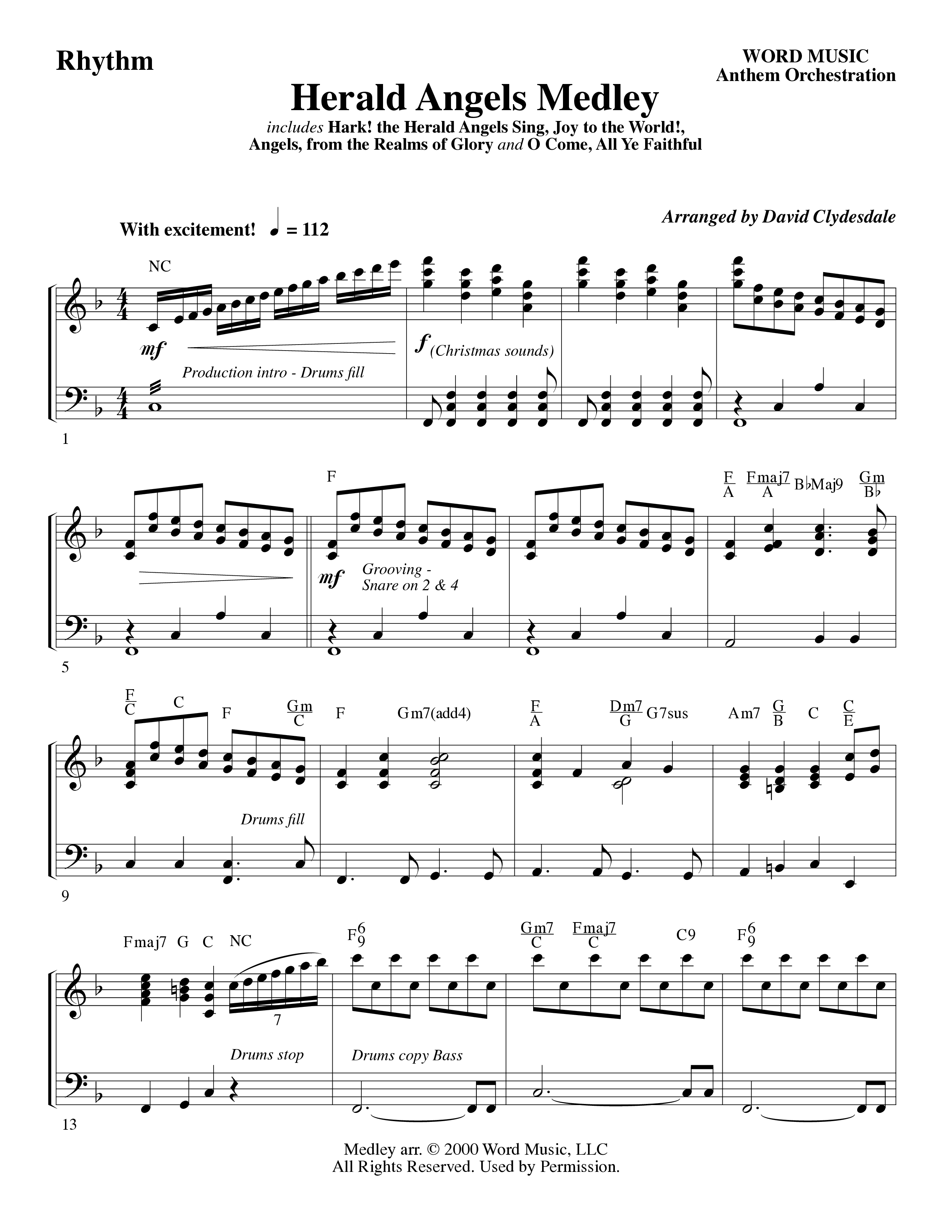 Herald Angels Medley (Choral Anthem SATB) Rhythm Chart (Word Music Choral / Arr. David Clydesdale)