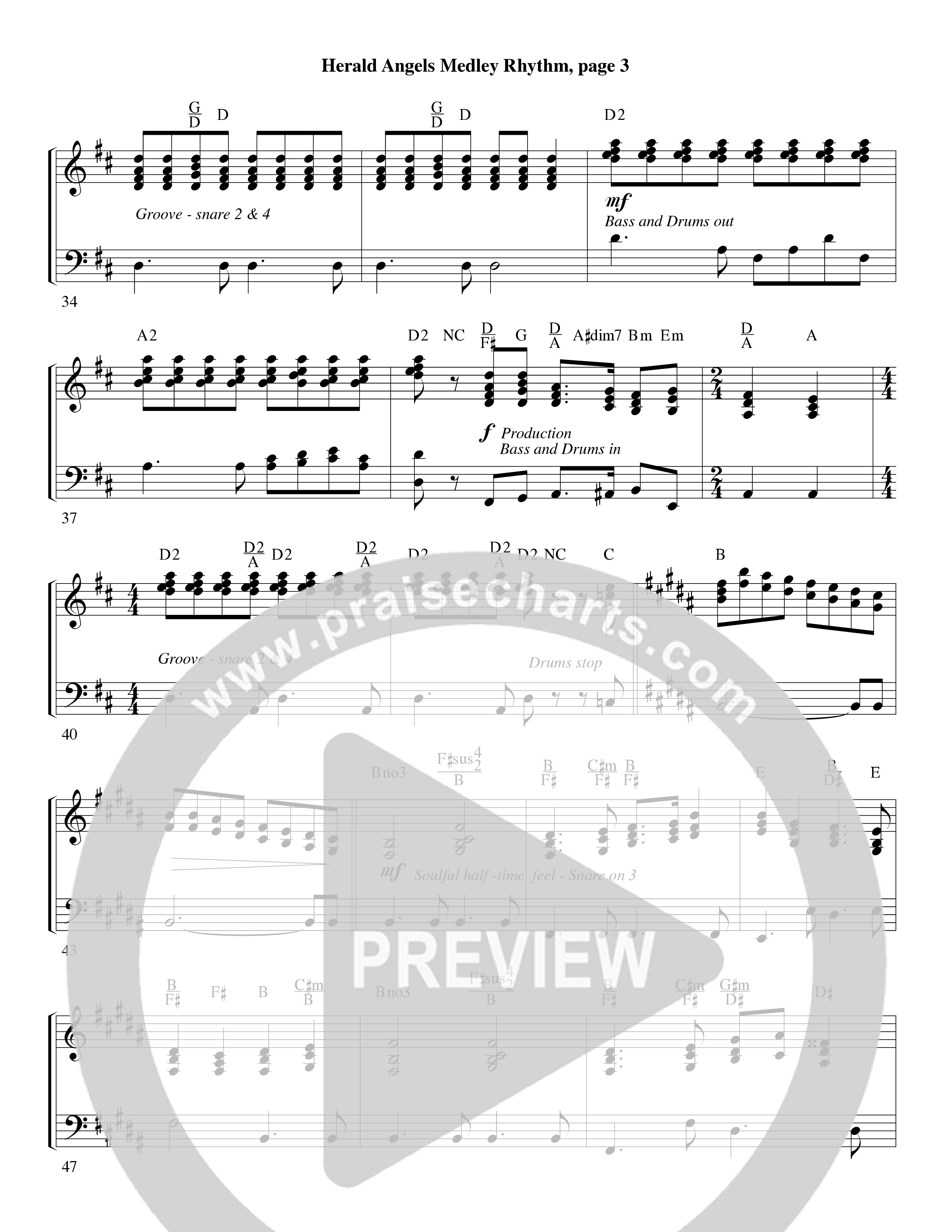 Herald Angels Medley (Choral Anthem SATB) Rhythm Chart (Word Music Choral / Arr. David Clydesdale)