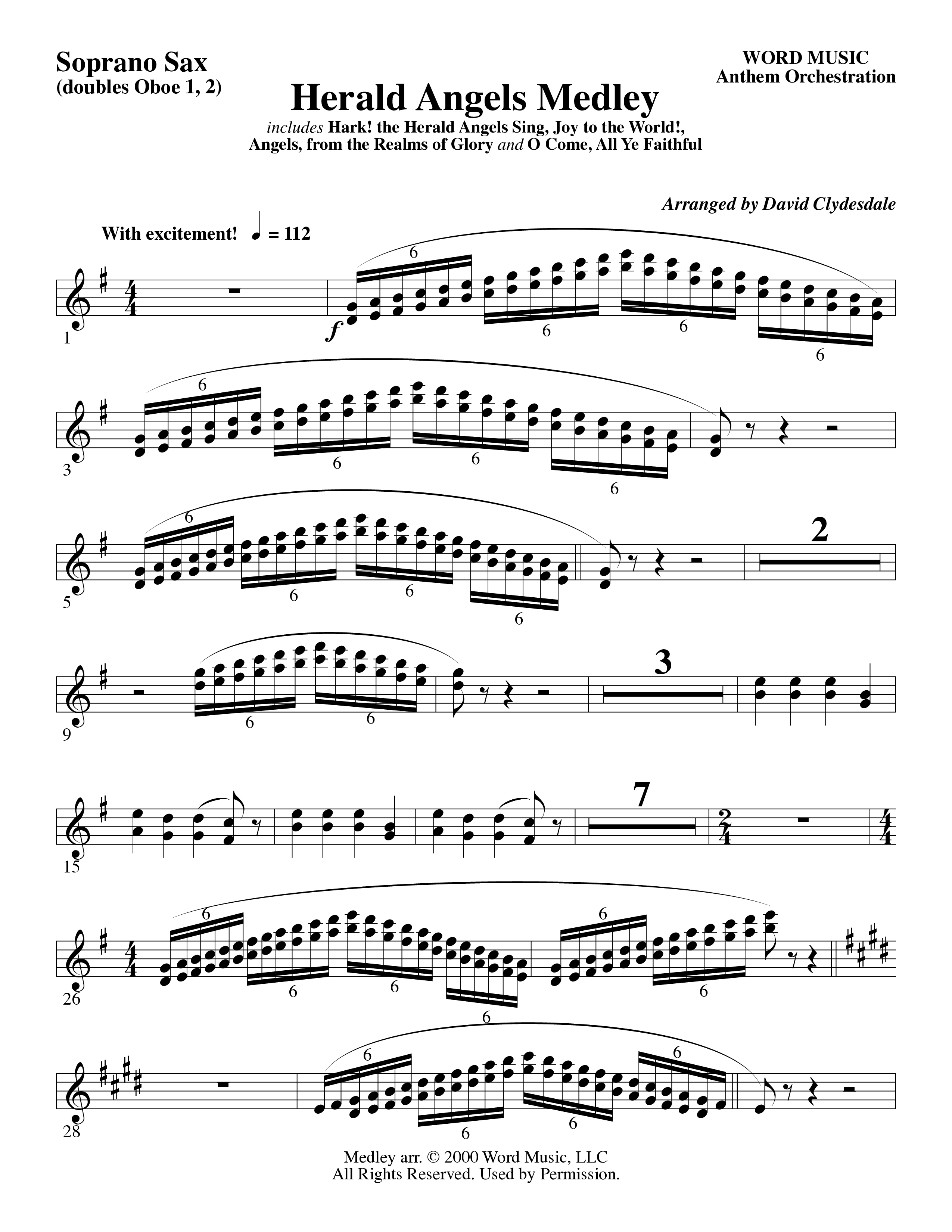 Herald Angels Medley (Choral Anthem SATB) Soprano Sax (Word Music Choral / Arr. David Clydesdale)