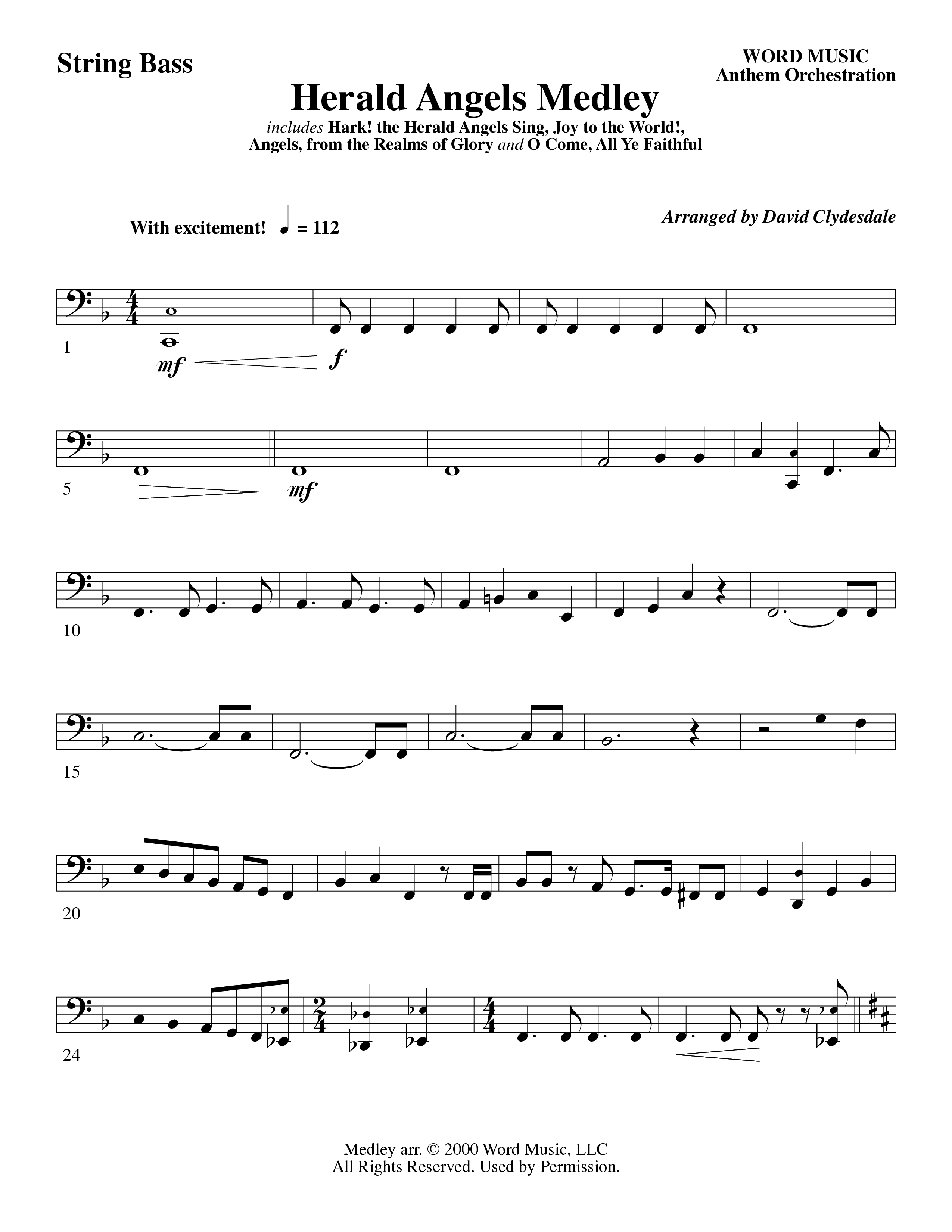 Herald Angels Medley (Choral Anthem SATB) String Bass (Word Music Choral / Arr. David Clydesdale)