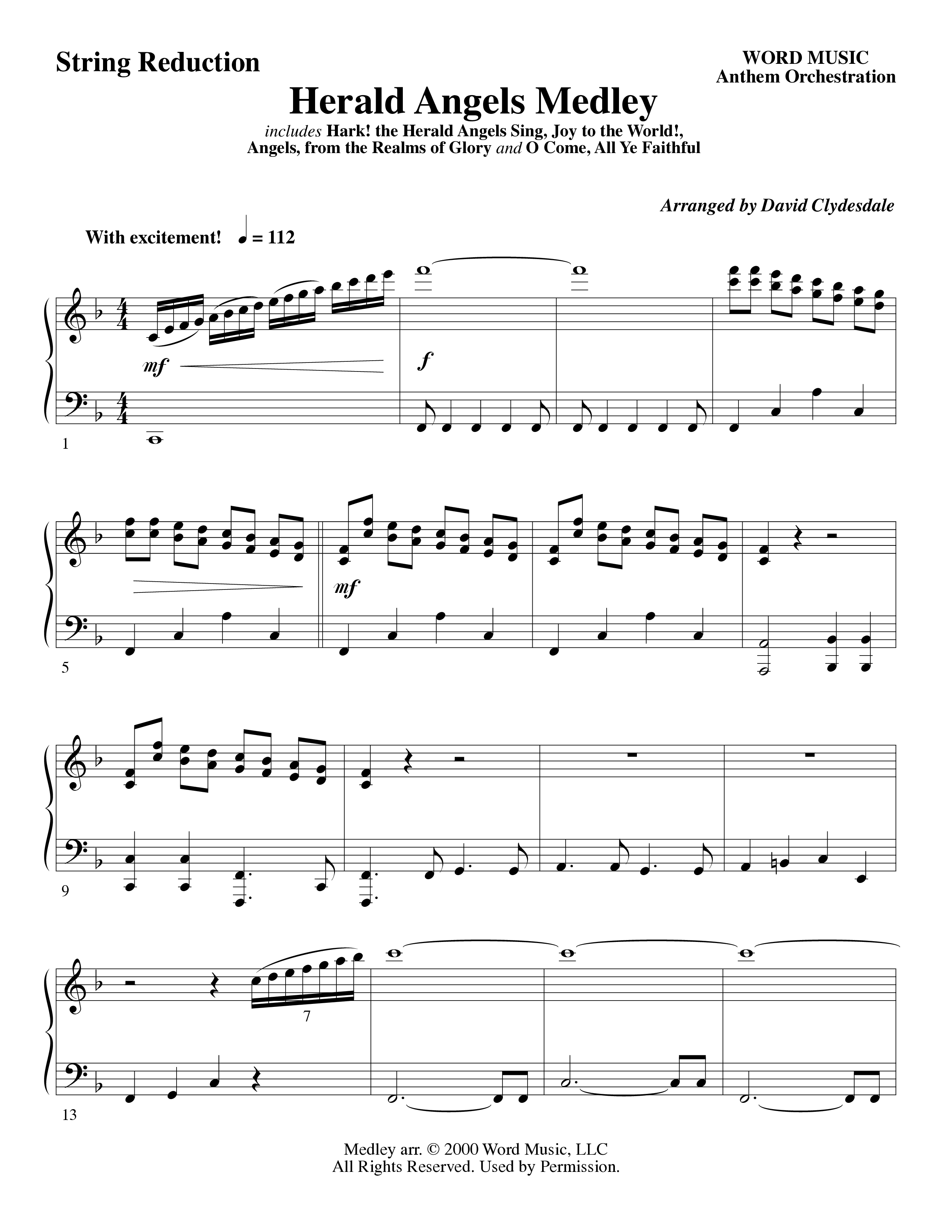 Herald Angels Medley (Choral Anthem SATB) String Reduction (Word Music Choral / Arr. David Clydesdale)