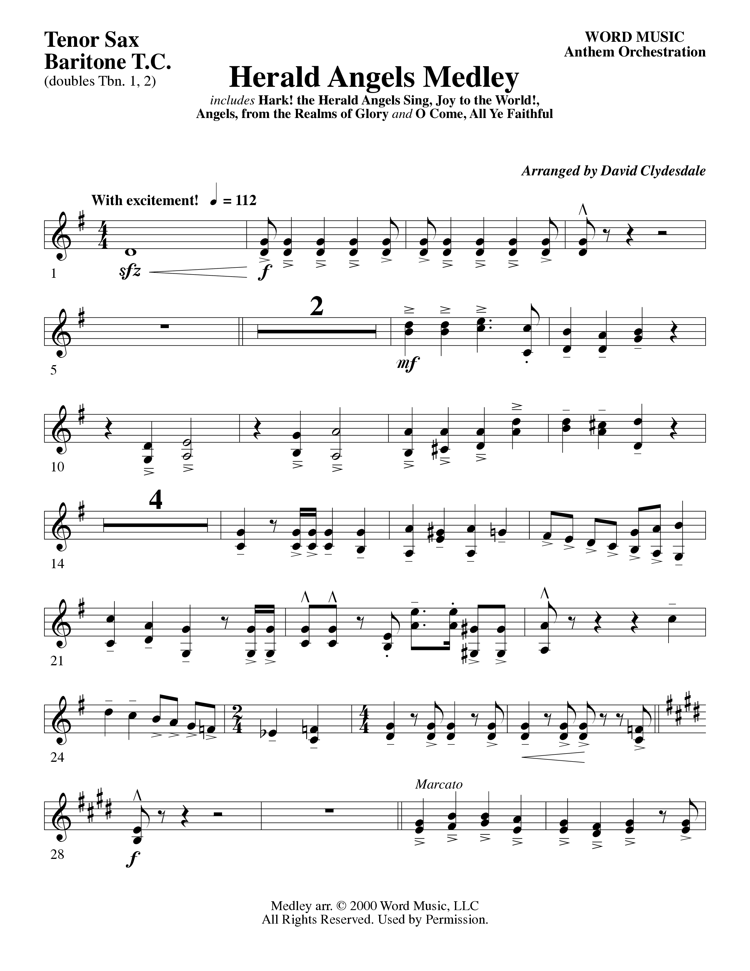 Herald Angels Medley (Choral Anthem SATB) Tenor Sax/Baritone T.C. (Word Music Choral / Arr. David Clydesdale)