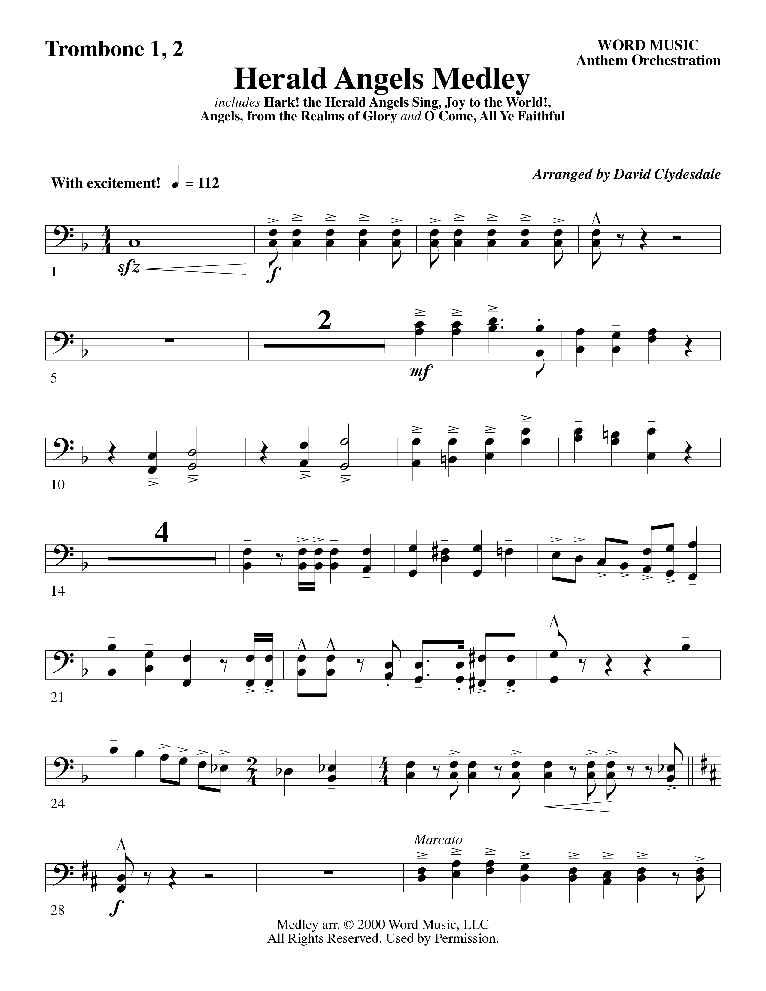 Herald Angels Medley (Choral Anthem SATB) Trombone 1/2 (Word Music Choral / Arr. David Clydesdale)