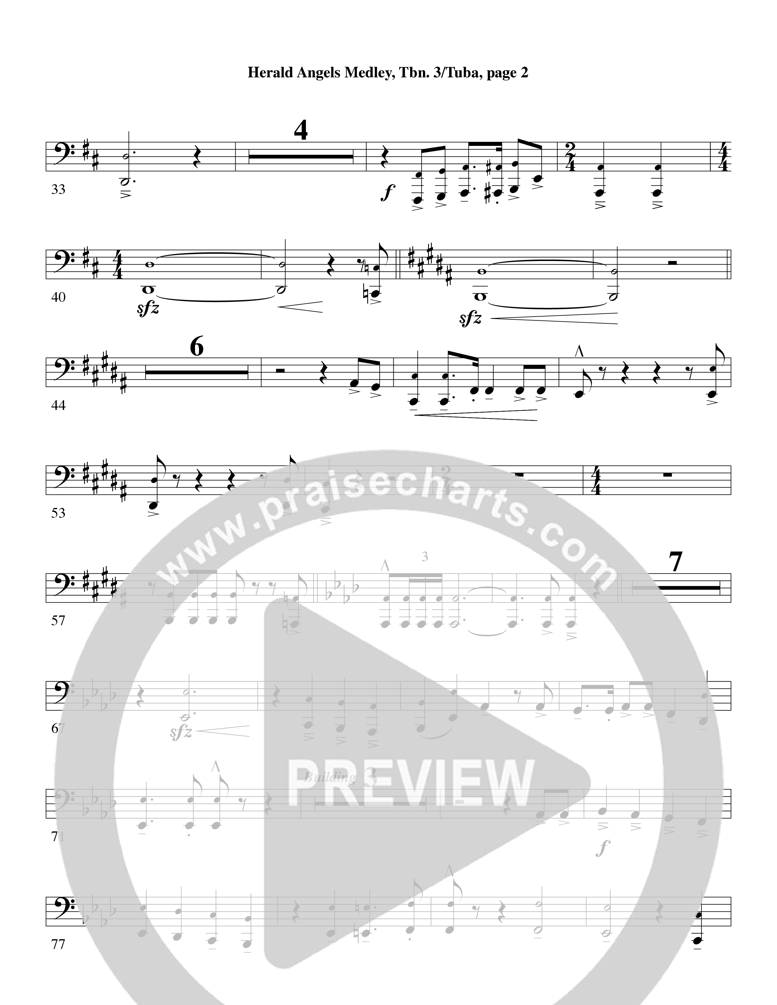 Herald Angels Medley (Choral Anthem SATB) Trombone 3/Tuba (Word Music Choral / Arr. David Clydesdale)