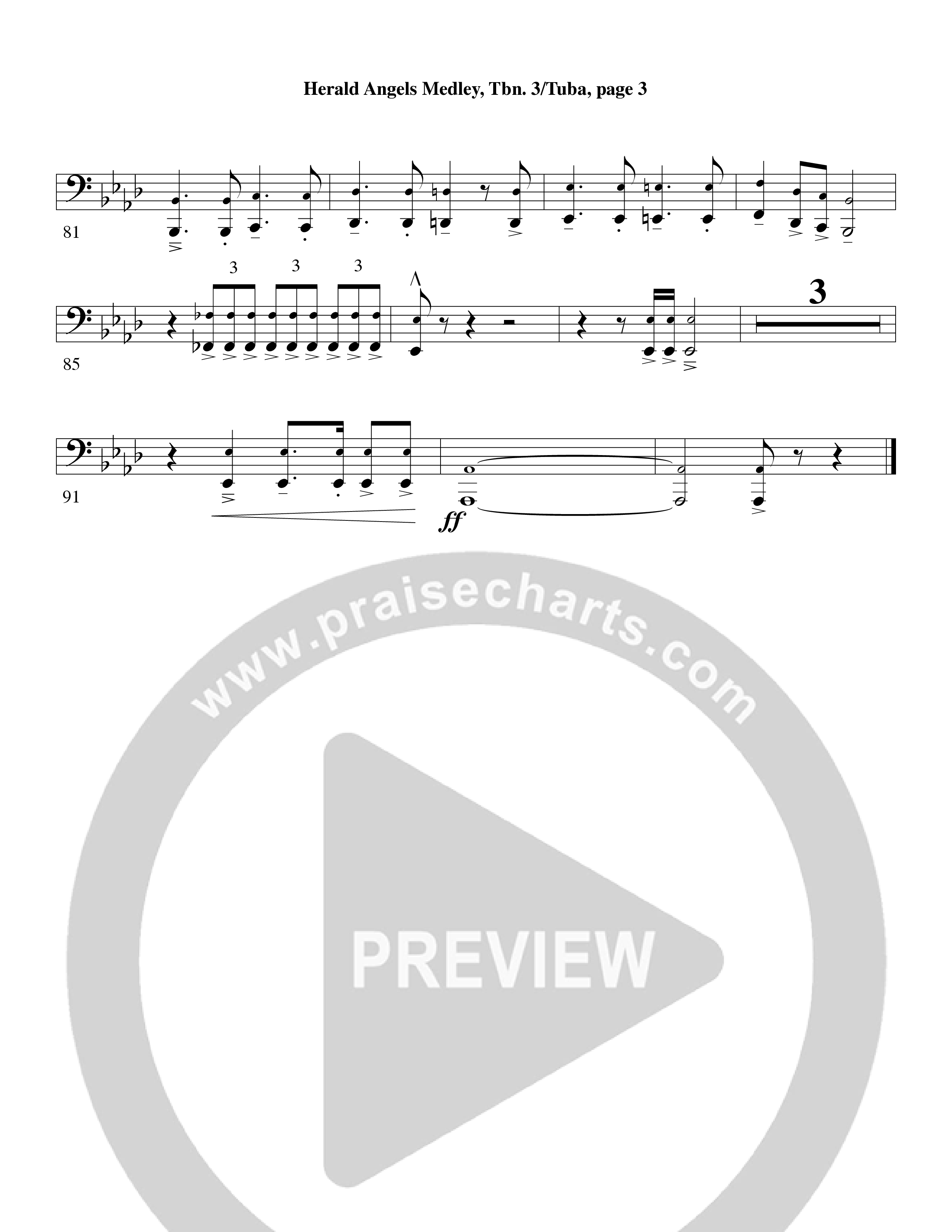 Herald Angels Medley (Choral Anthem SATB) Trombone 3/Tuba (Word Music Choral / Arr. David Clydesdale)