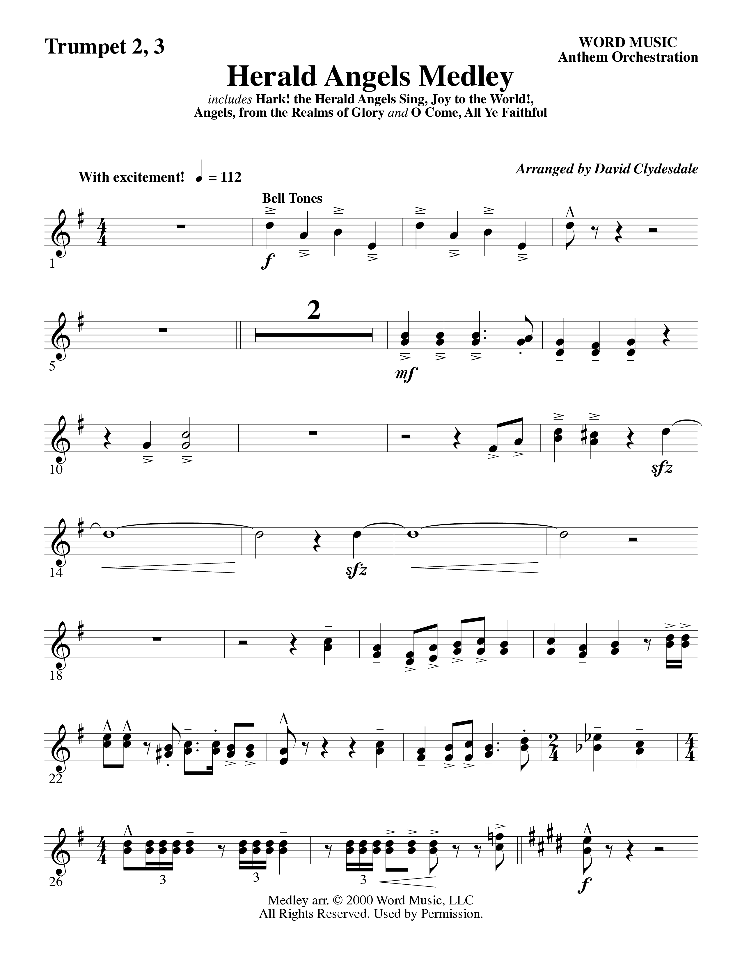 Herald Angels Medley (Choral Anthem SATB) Trumpet 2/3 (Word Music Choral / Arr. David Clydesdale)