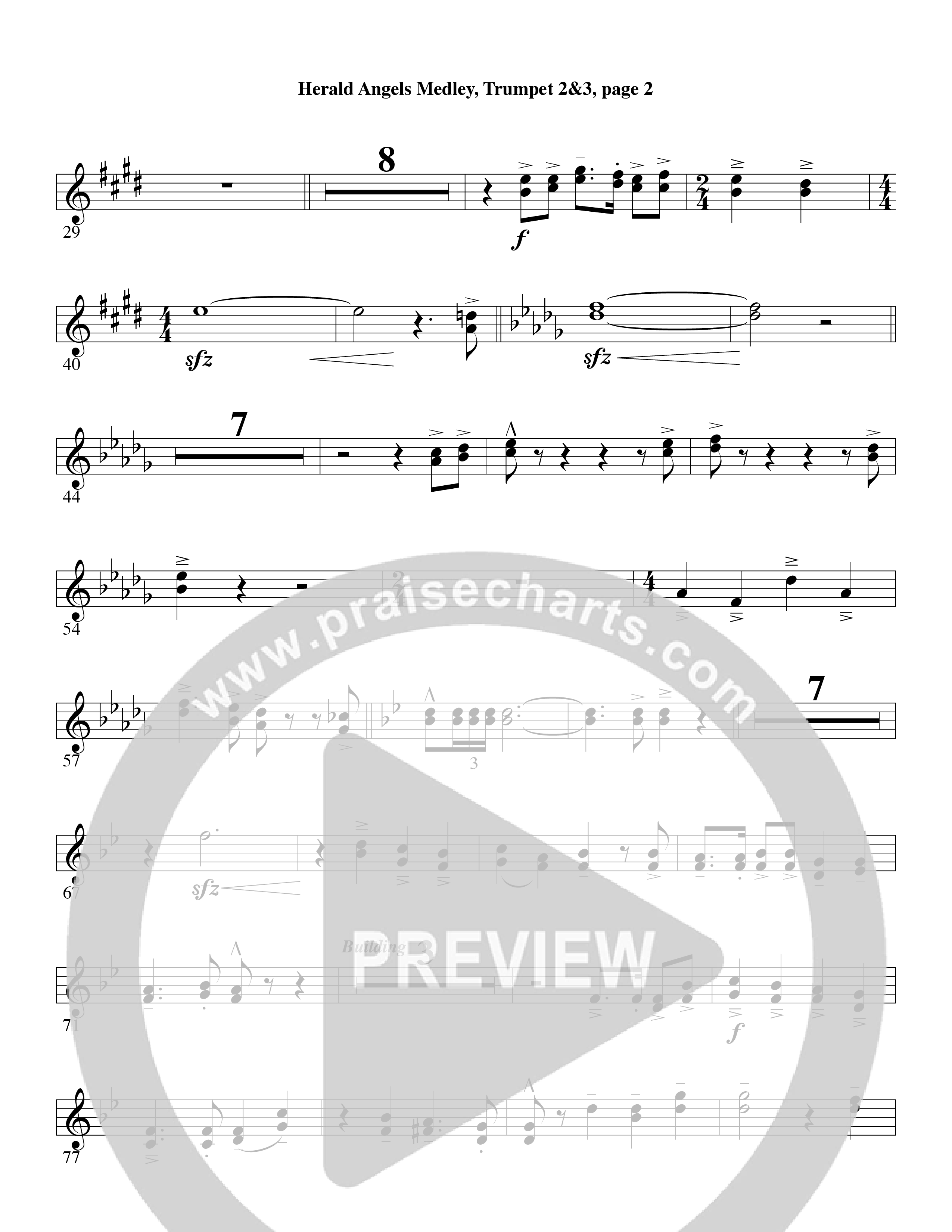 Herald Angels Medley (Choral Anthem SATB) Trumpet 2/3 (Word Music Choral / Arr. David Clydesdale)