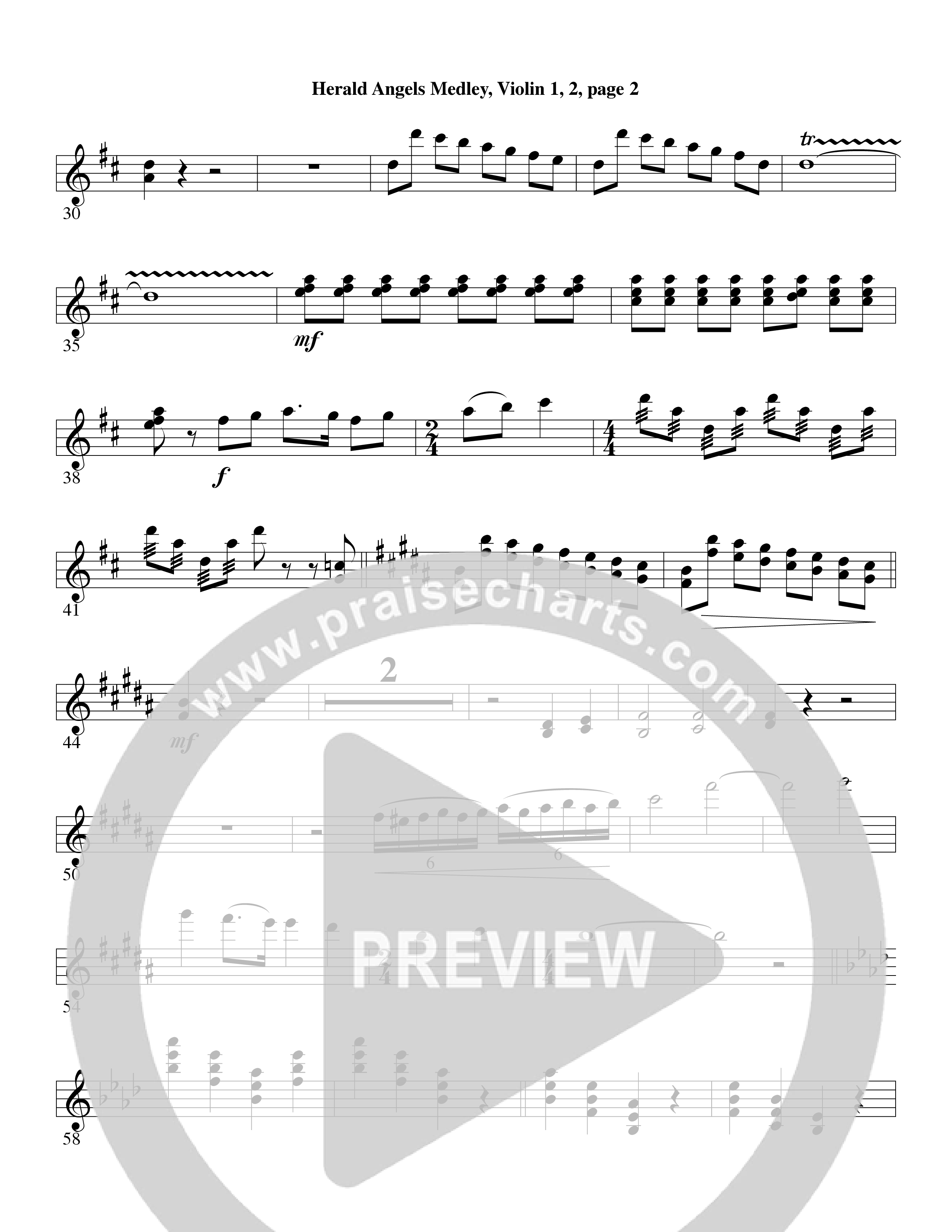 Herald Angels Medley (Choral Anthem SATB) Violin 1/2 (Word Music Choral / Arr. David Clydesdale)