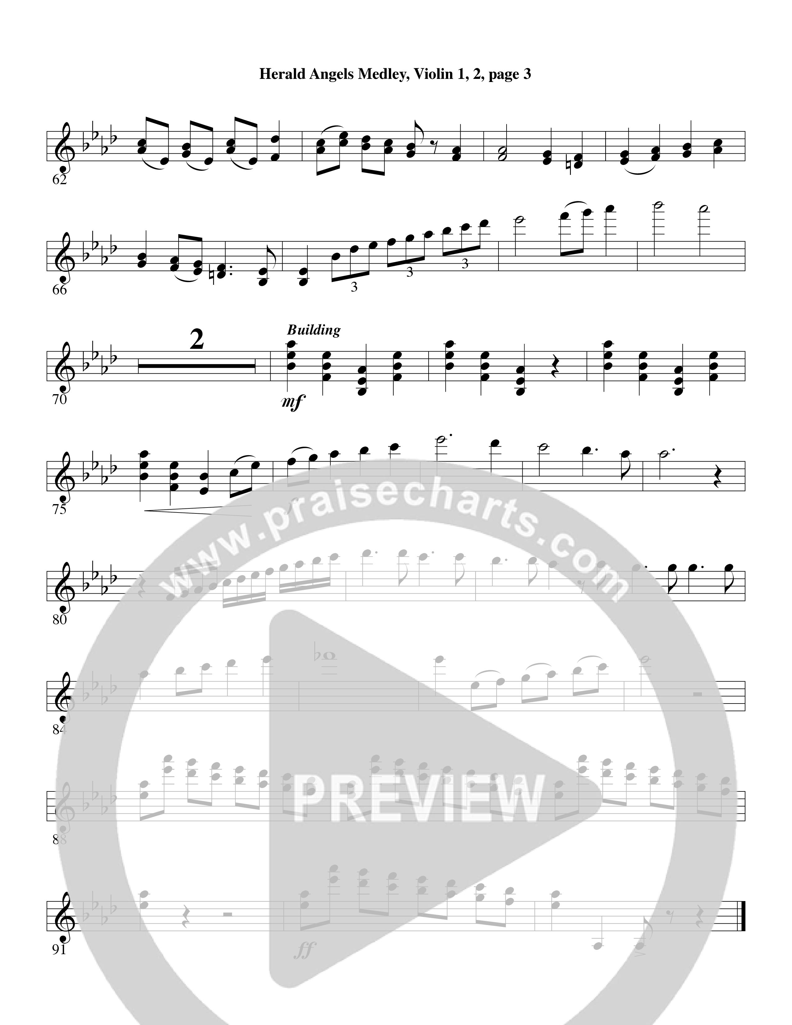 Herald Angels Medley (Choral Anthem SATB) Violin 1/2 (Word Music Choral / Arr. David Clydesdale)