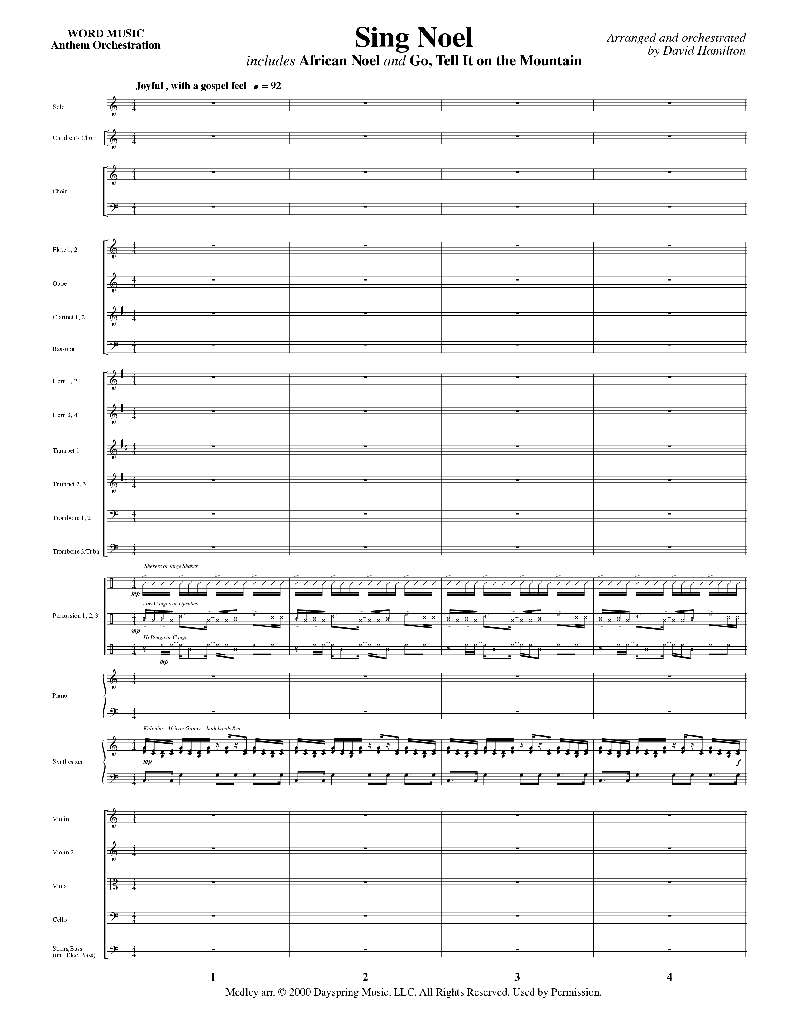 Sing Noel (with African Noel and Go Tell It On The Mountain) (Choral Anthem SATB) Orchestration (Word Music Choral / Arr. David Hamilton)