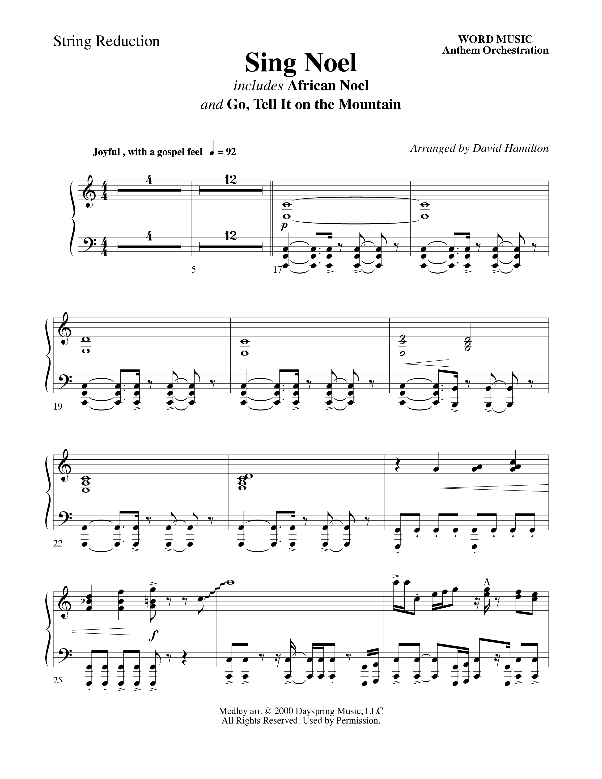 Sing Noel (with African Noel and Go Tell It On The Mountain) (Choral Anthem SATB) String Reduction (Word Music Choral / Arr. David Hamilton)