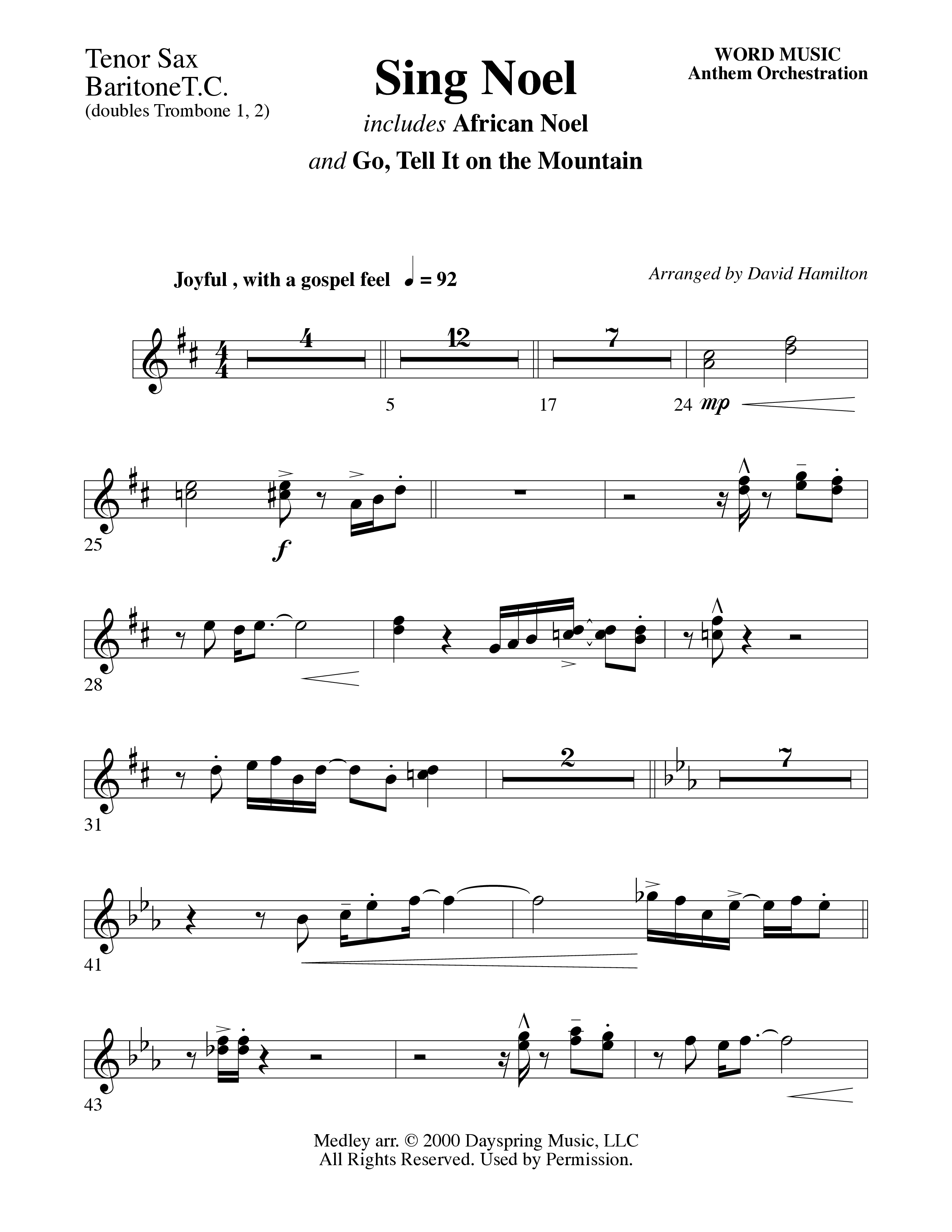 Sing Noel (with African Noel and Go Tell It On The Mountain) (Choral Anthem SATB) Tenor Sax/Baritone T.C. (Word Music Choral / Arr. David Hamilton)