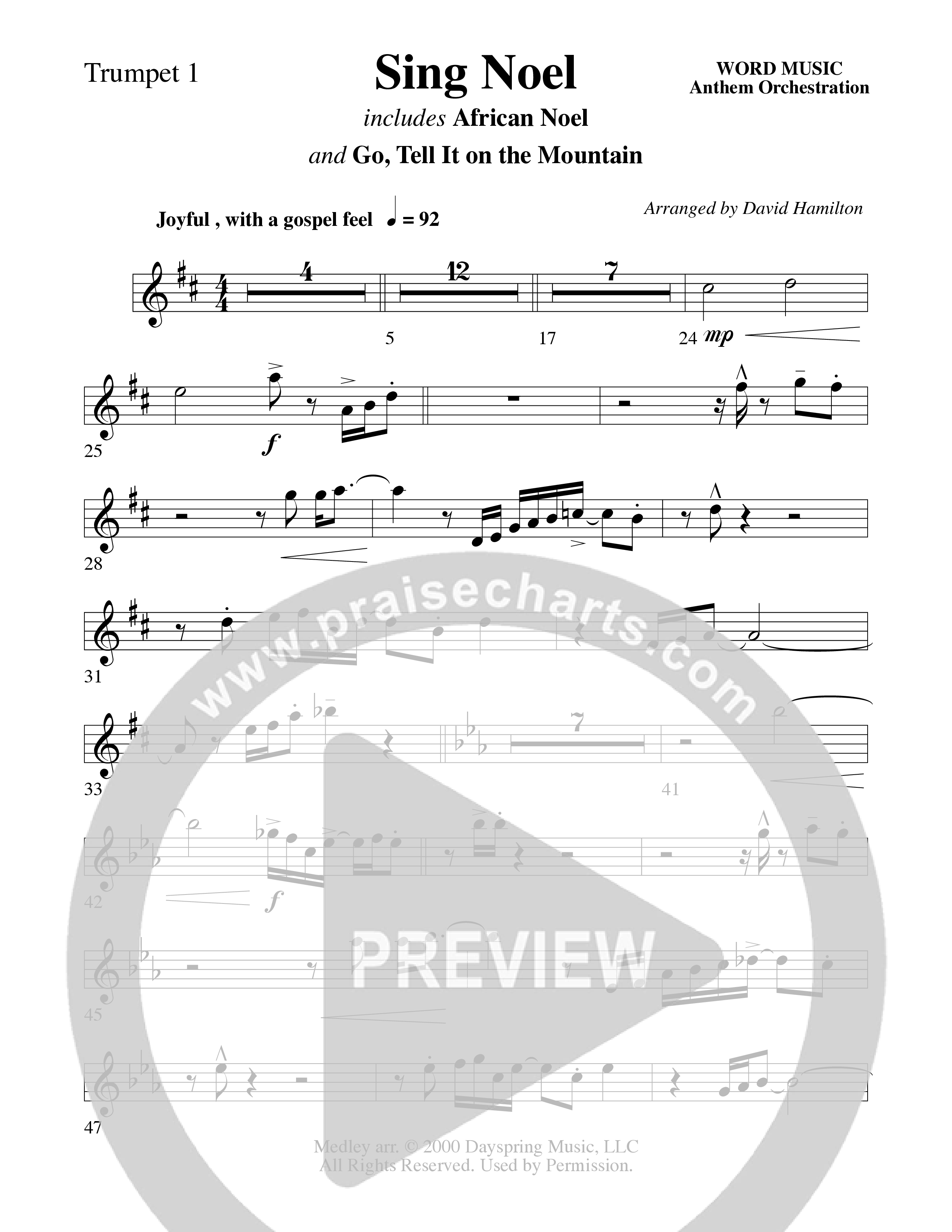 Sing Noel (with African Noel and Go Tell It On The Mountain) (Choral Anthem SATB) Trumpet 1 (Word Music Choral / Arr. David Hamilton)