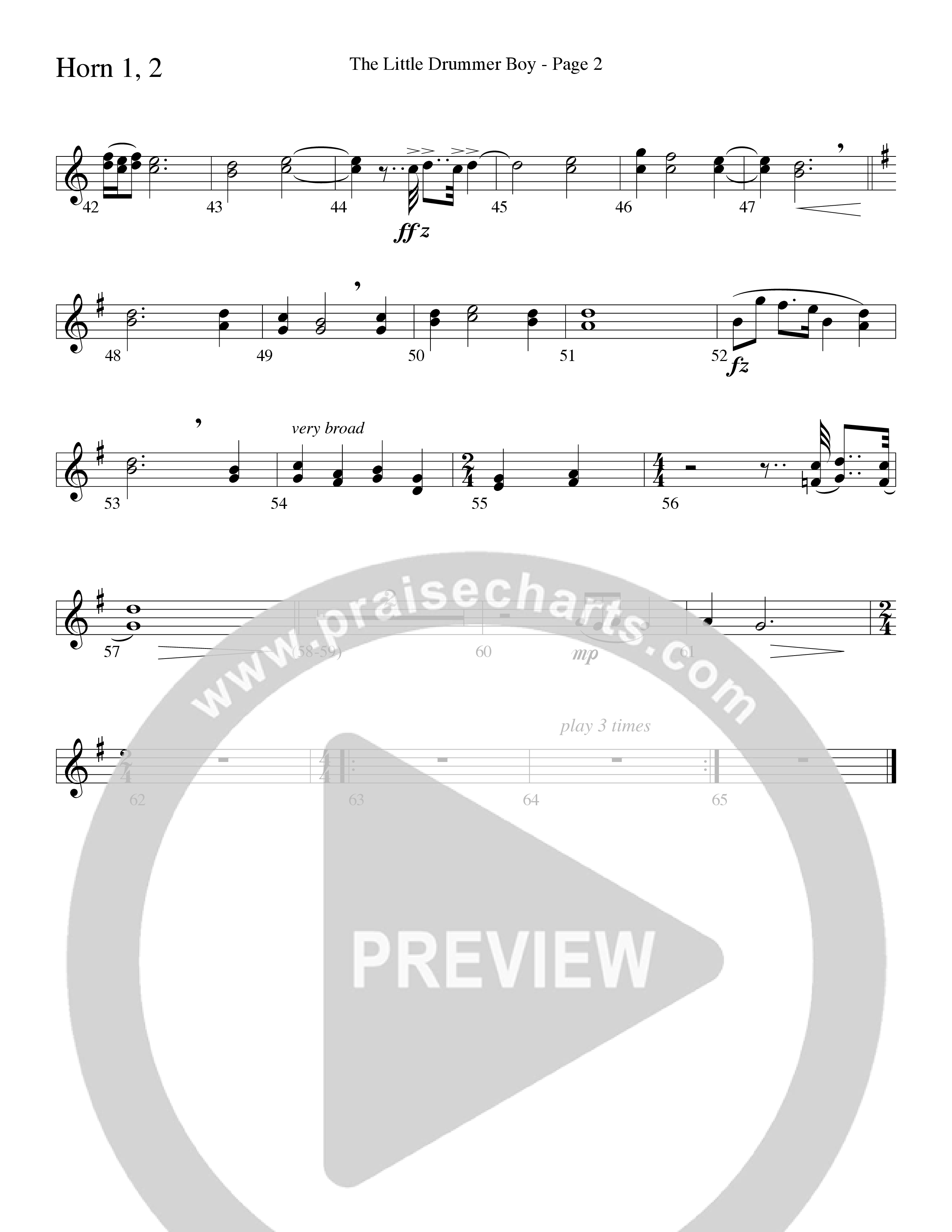 The Little Drummer Boy (Choral Anthem SATB) French Horn 1/2 (Word Music Choral / Arr. Lari Goss)