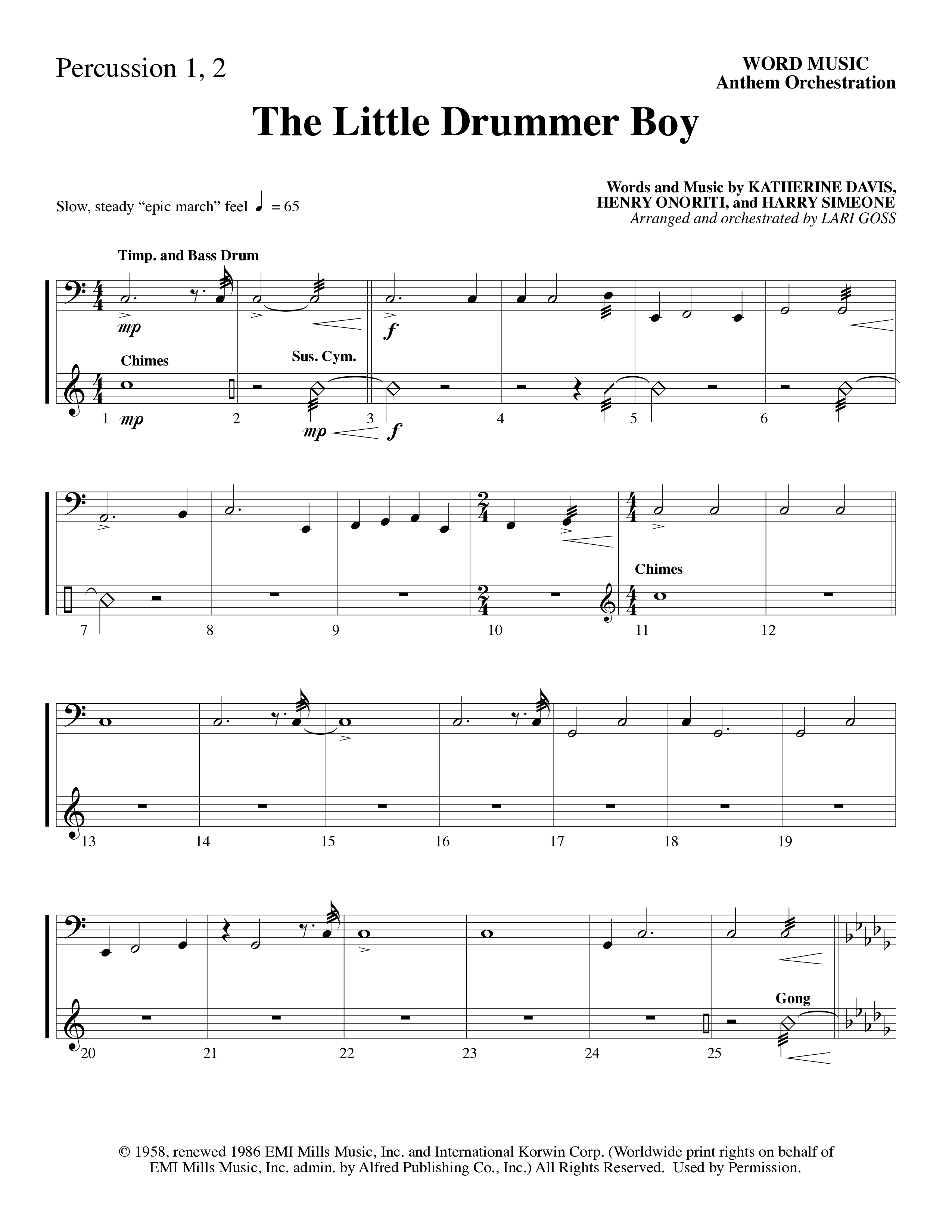 The Little Drummer Boy (Choral Anthem SATB) Percussion (Word Music Choral / Arr. Lari Goss)