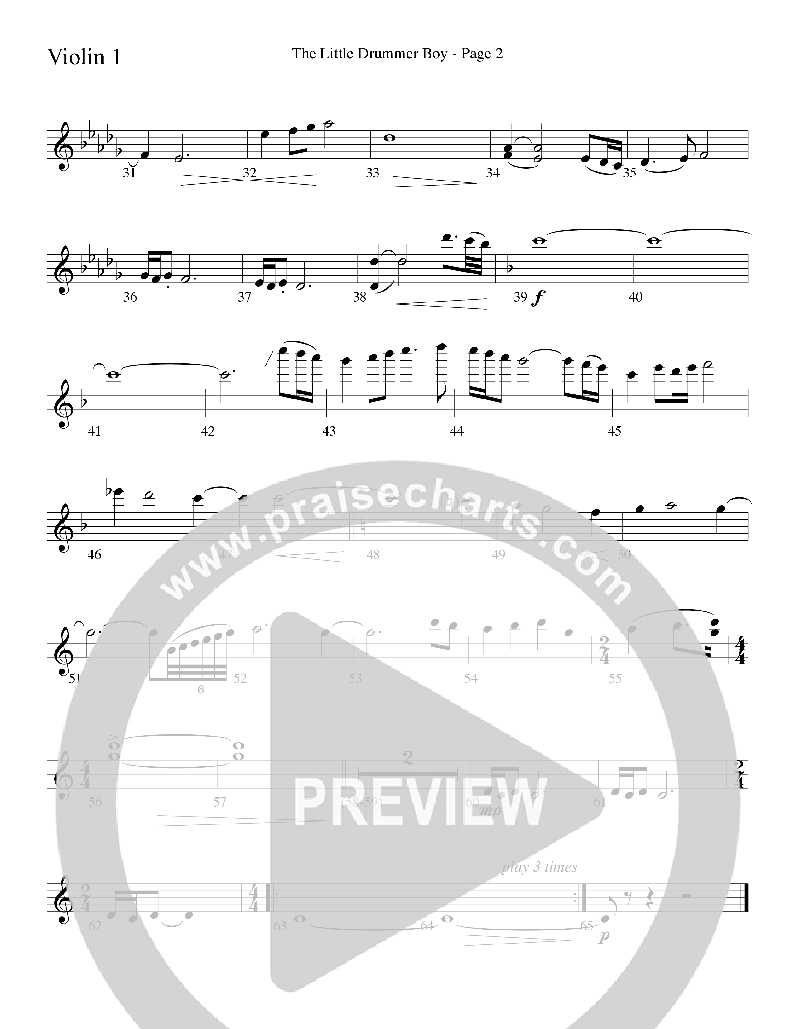 The Little Drummer Boy (Choral Anthem SATB) Violin 1 (Word Music Choral / Arr. Lari Goss)