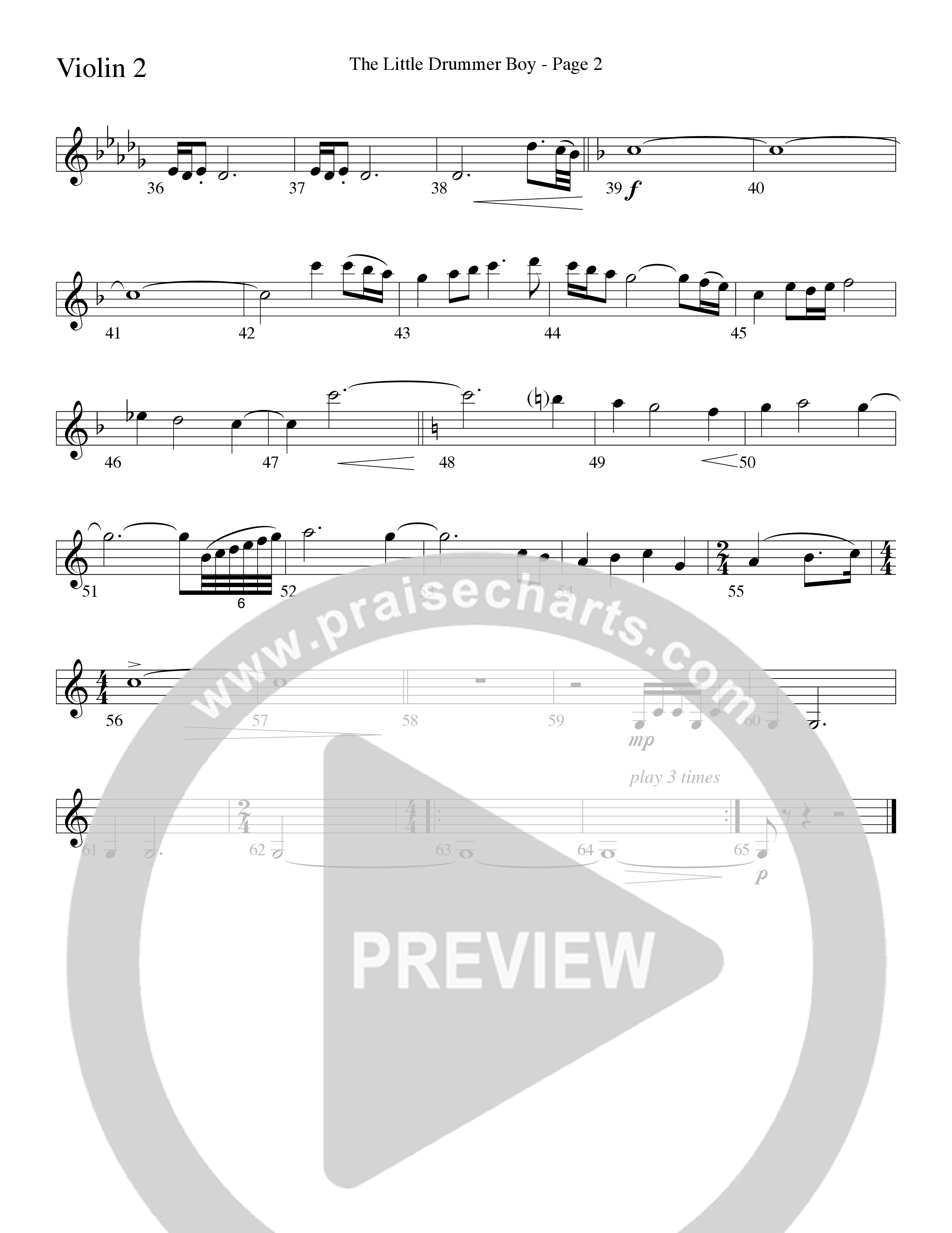 The Little Drummer Boy (Choral Anthem SATB) Violin 2 (Word Music Choral / Arr. Lari Goss)