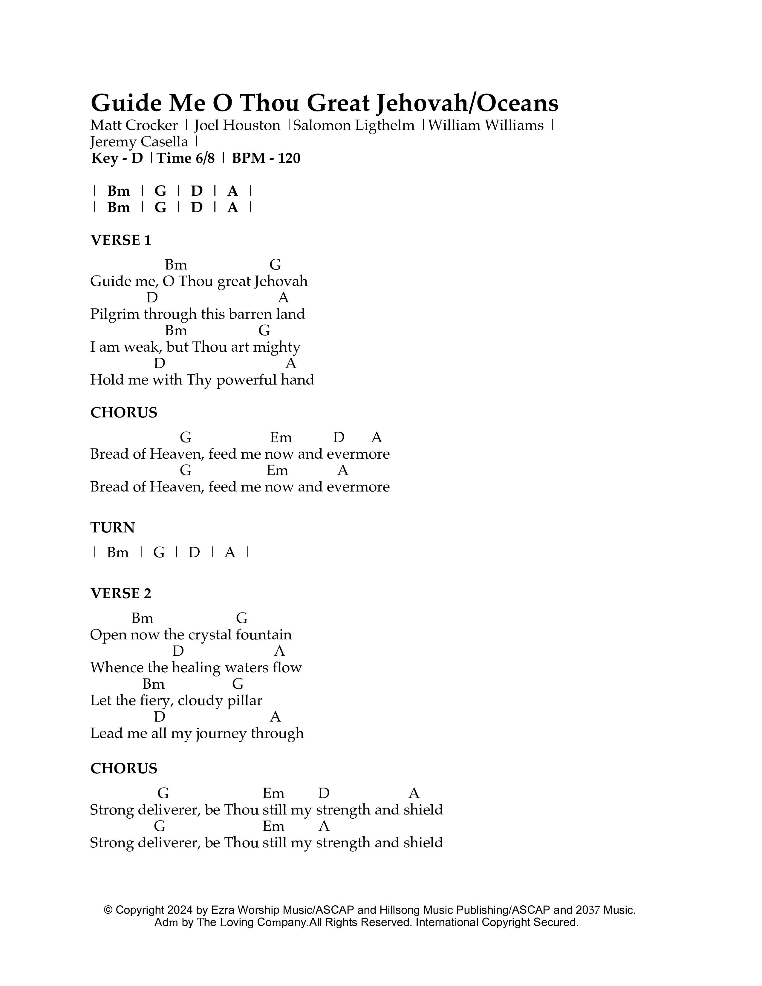 Guide Me O Thou Great Jehovah / Oceans Chord Chart (Ezra Worship Initiative / Taylor Jones / Anne Elise Sherrod)