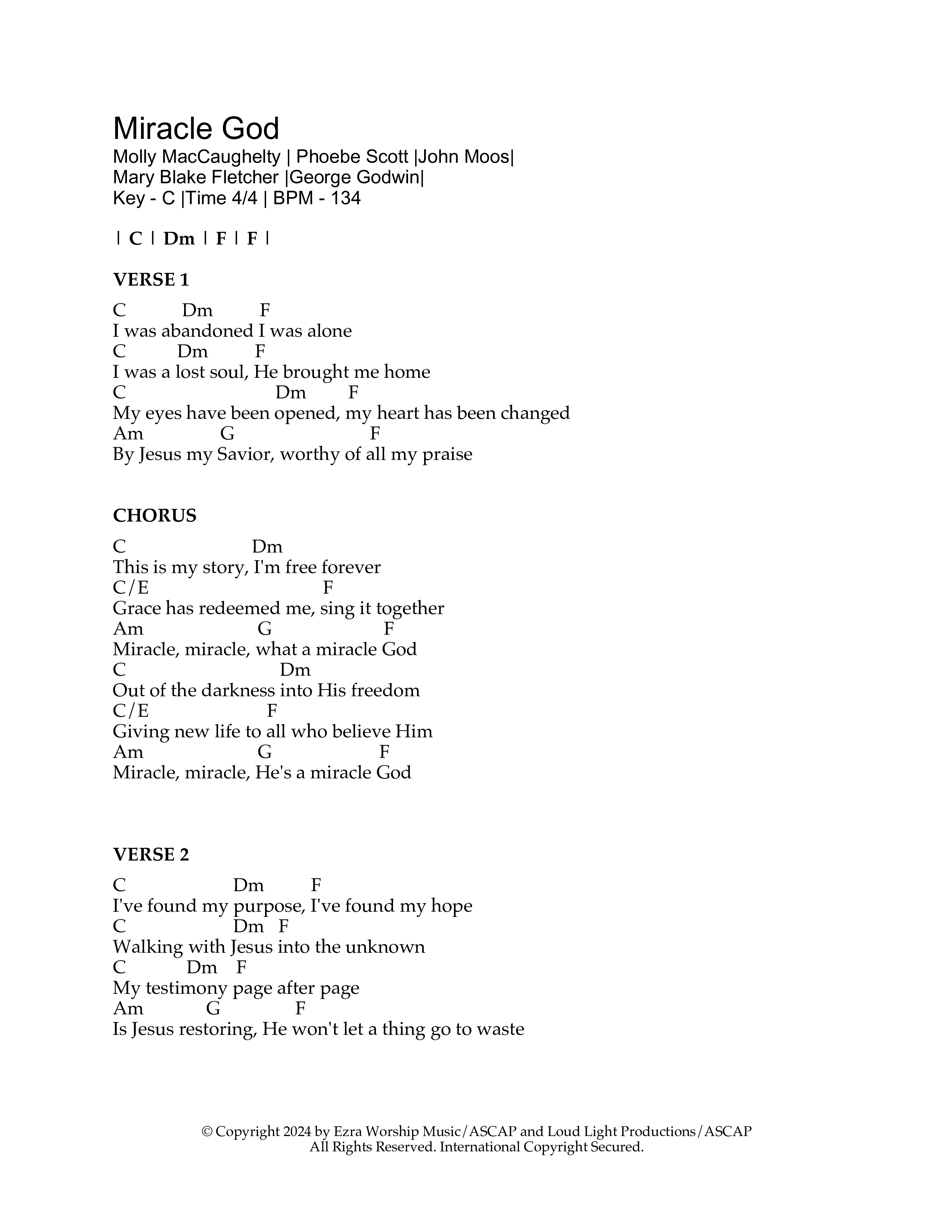 Miracle God Chord Chart (Ezra Worship Initiative)