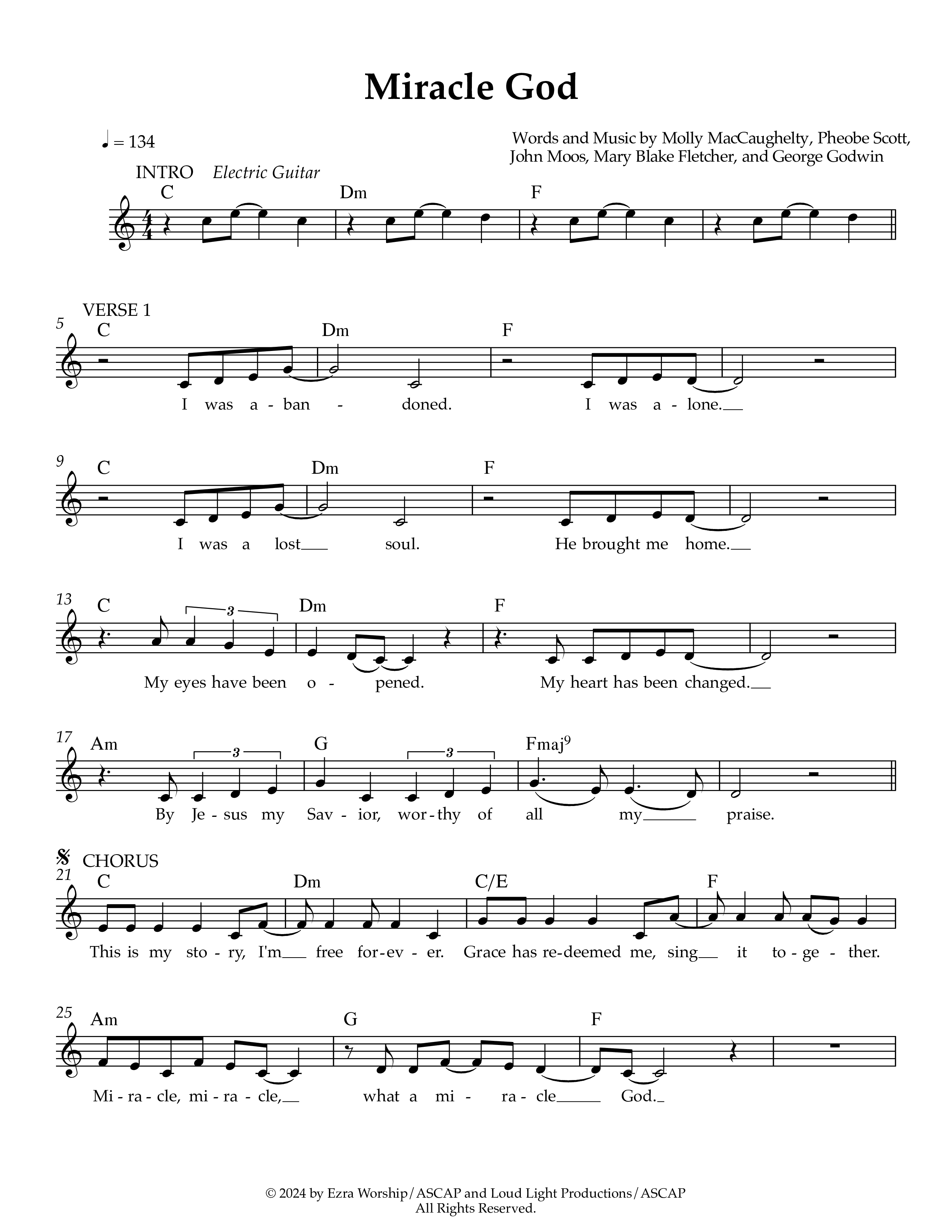 Miracle God Lead Sheet Melody (Ezra Worship Initiative)