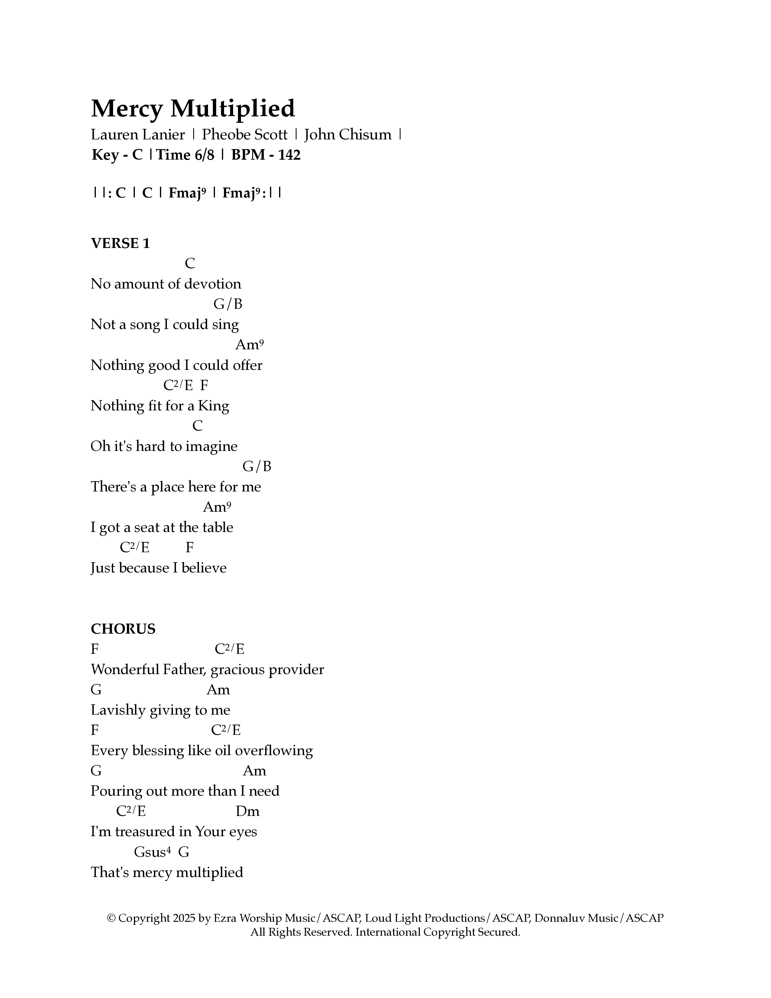 Mercy Multiplied Chord Chart (Ezra Worship Initiative)