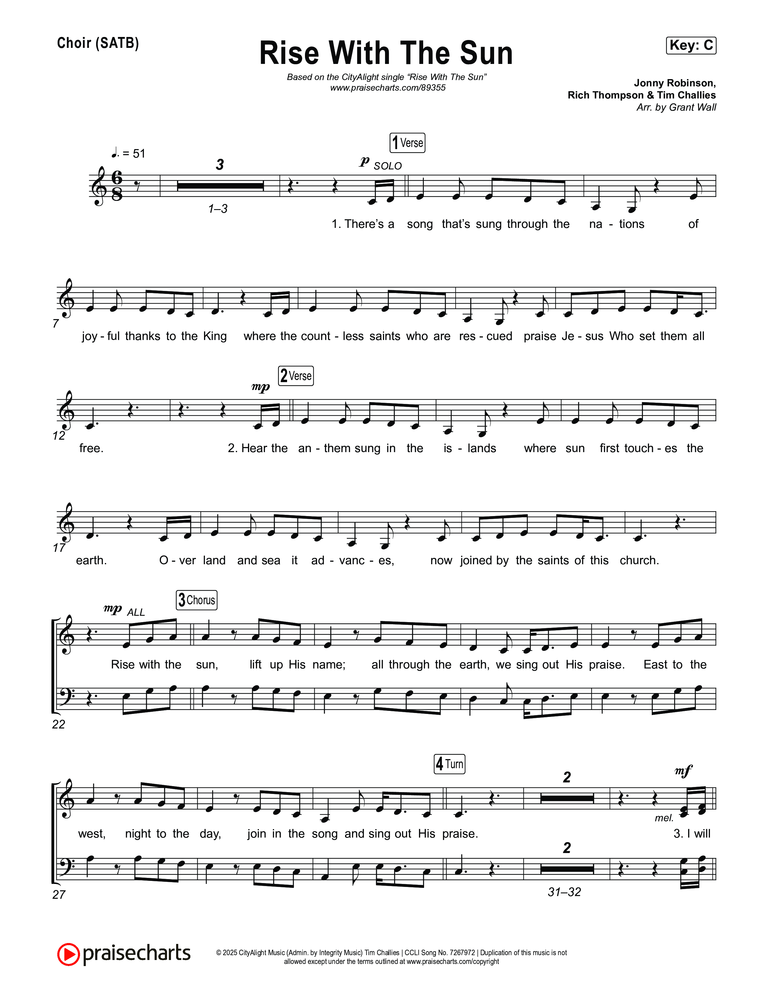 Rise With The Sun Choir Sheet (SATB) (CityAlight)