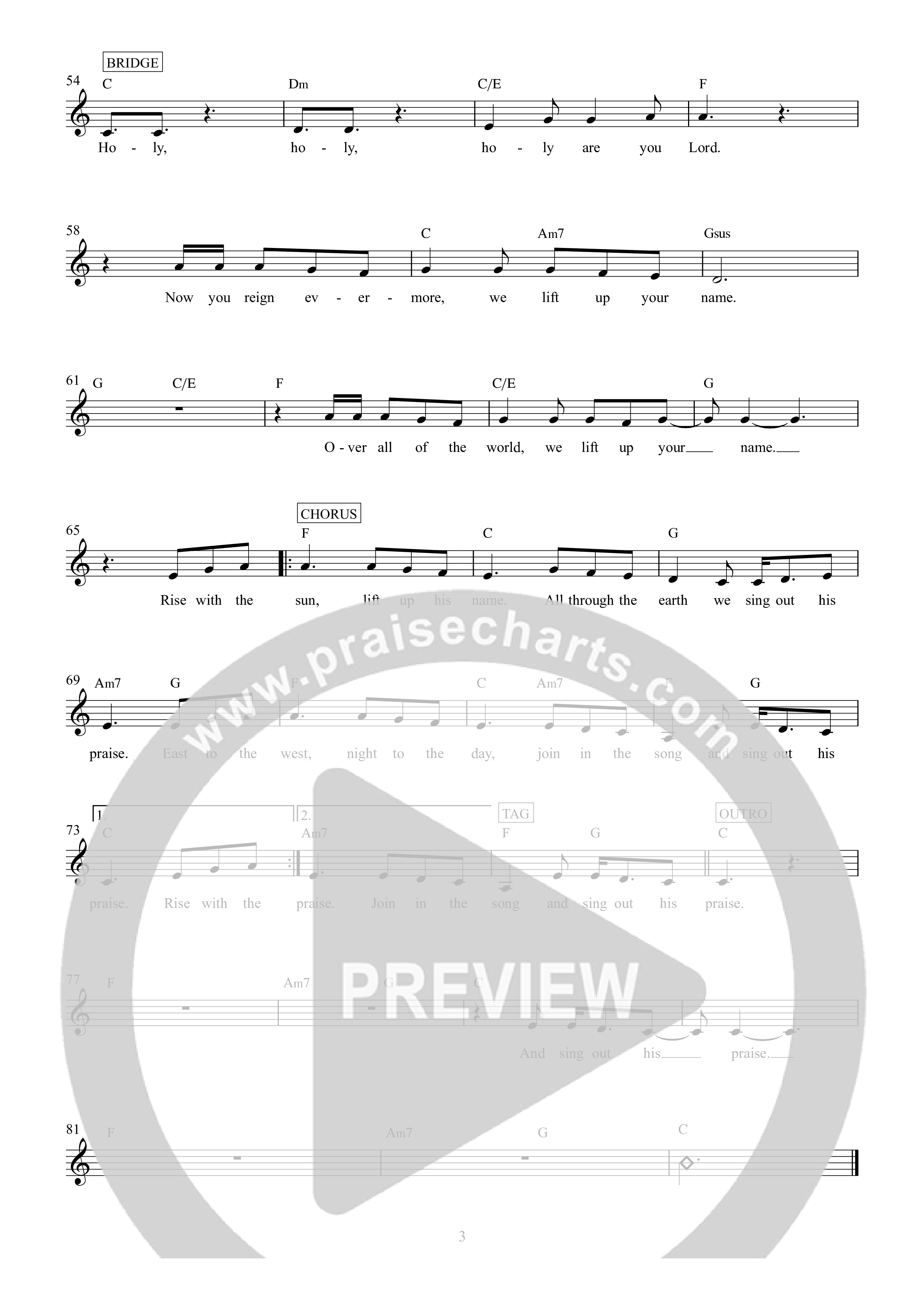 Rise With The Sun Lead Sheet Melody (CityAlight)