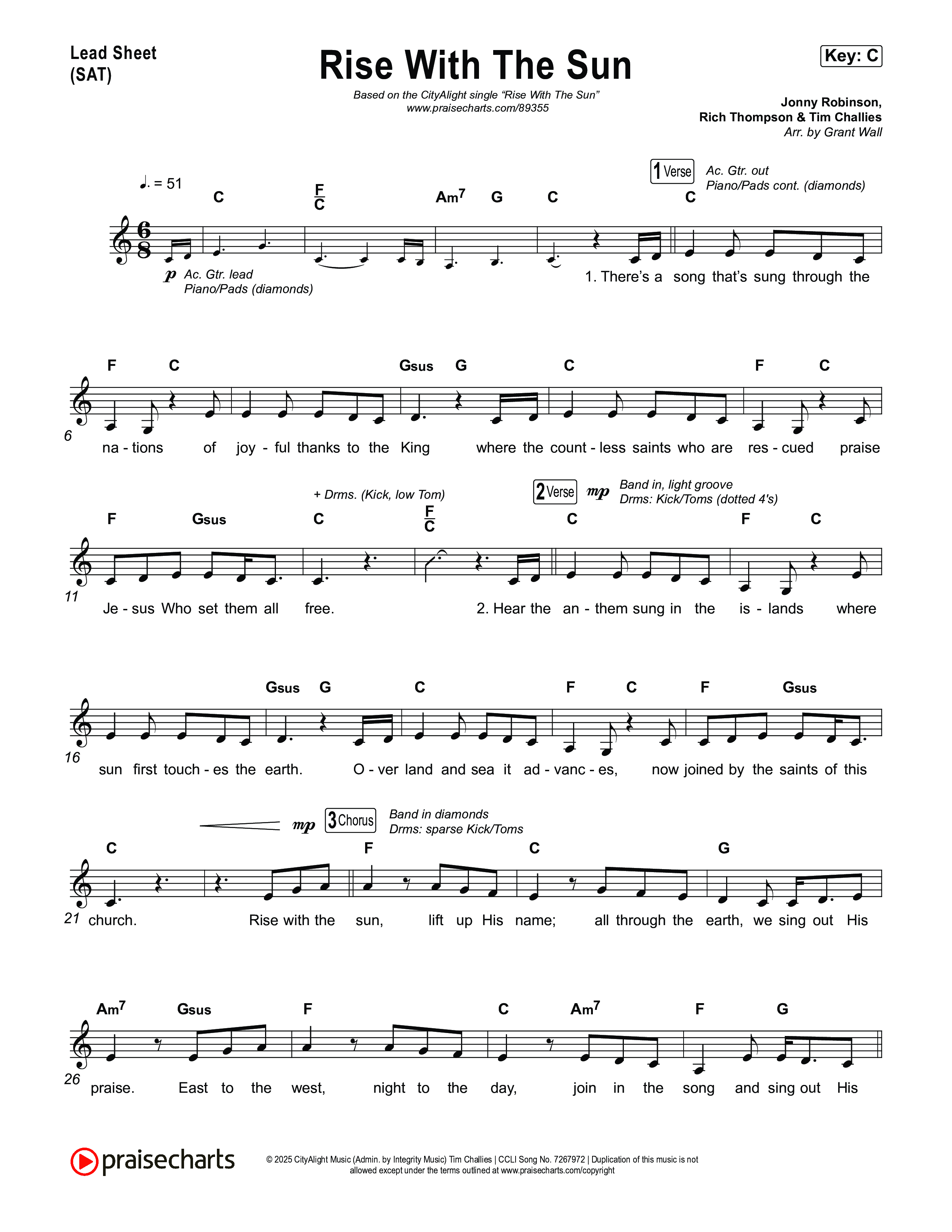 Rise With The Sun Lead Sheet (SAT) (CityAlight)