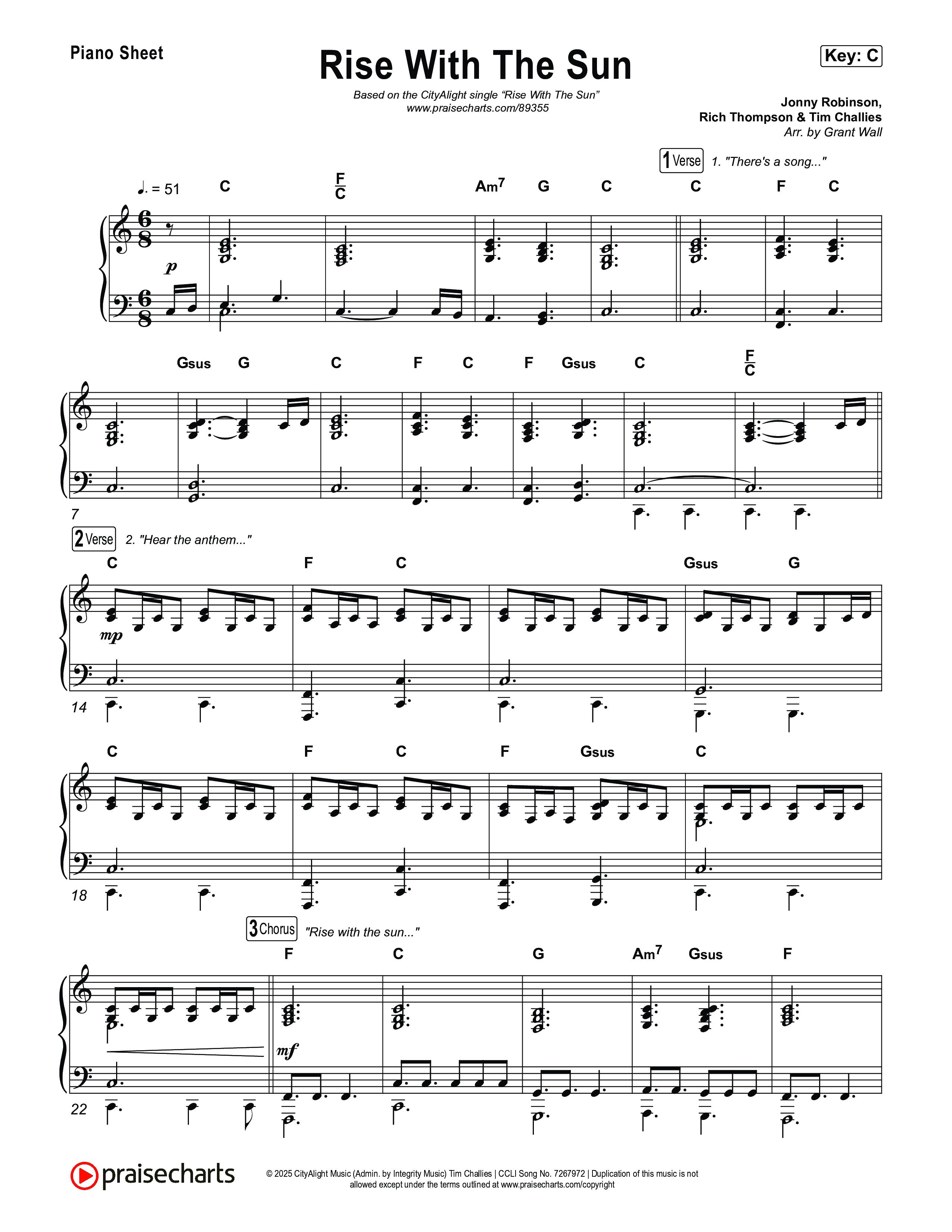 Rise With The Sun Piano Sheet (CityAlight)