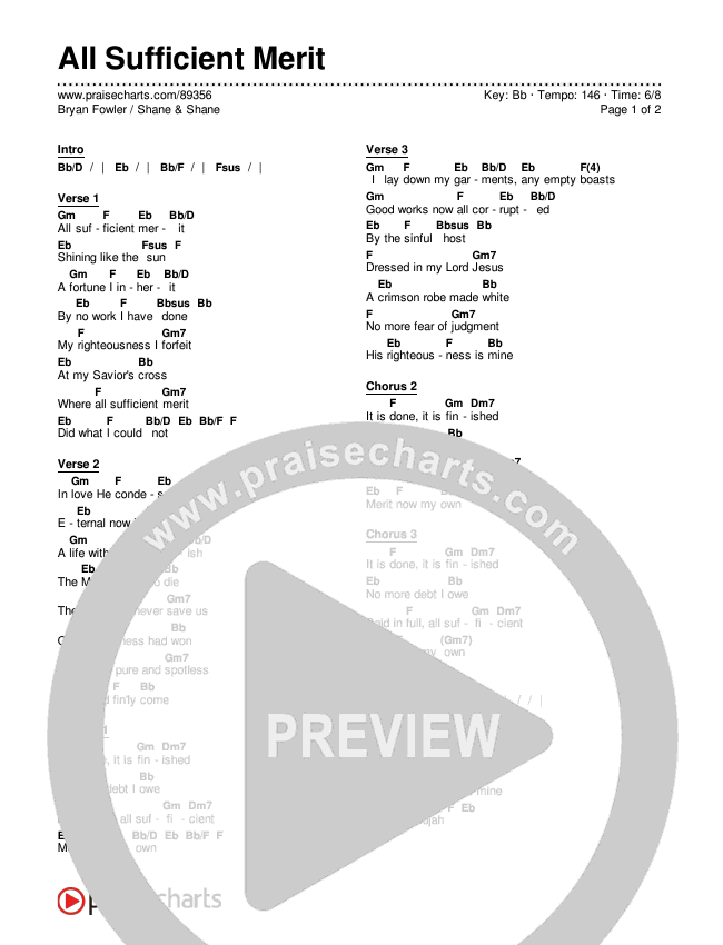 All Sufficient Merit Chords & Lyrics (Bryan Fowler / Shane & Shane)