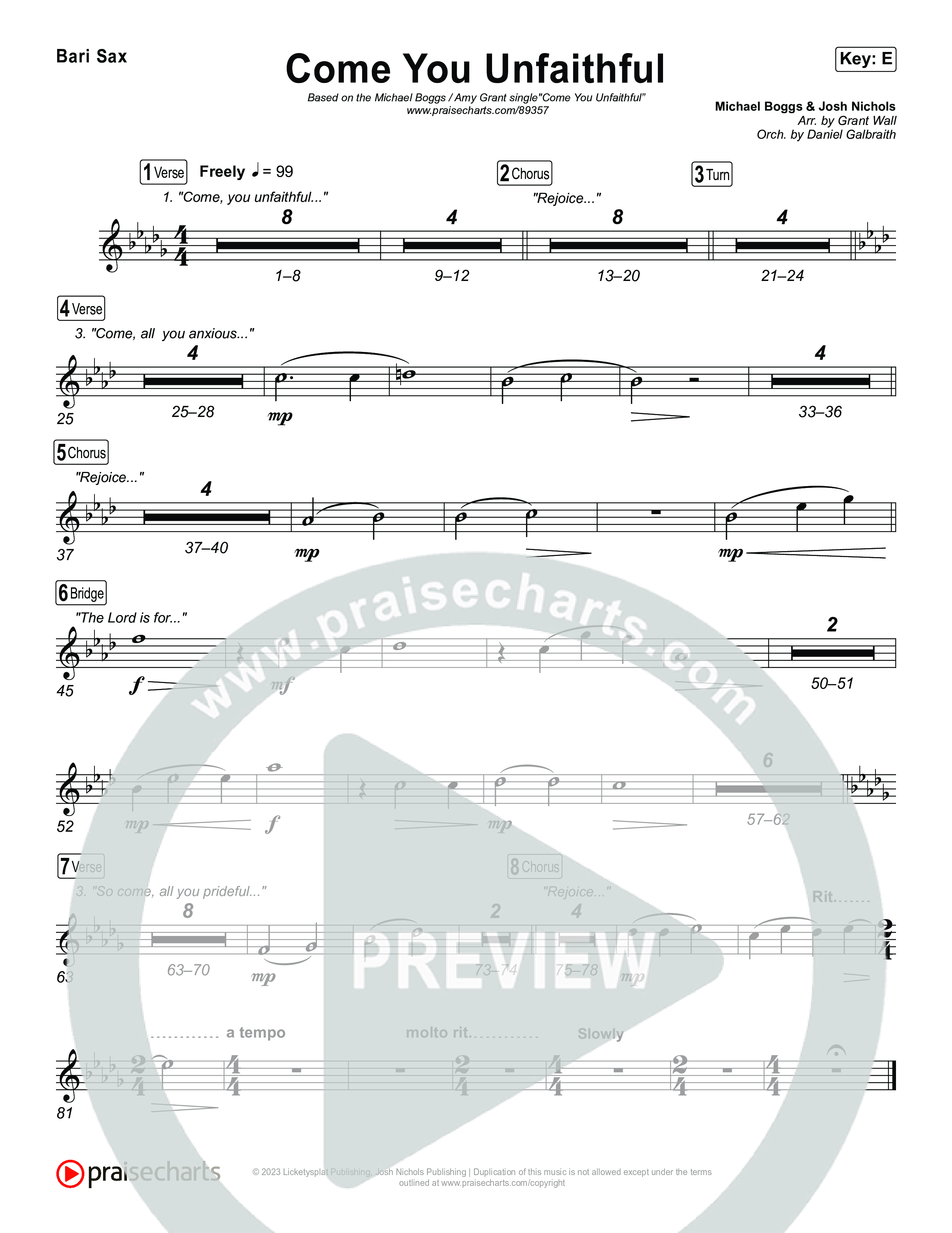 Come You Unfaithful Bari Sax (Michael Boggs / Amy Grant)