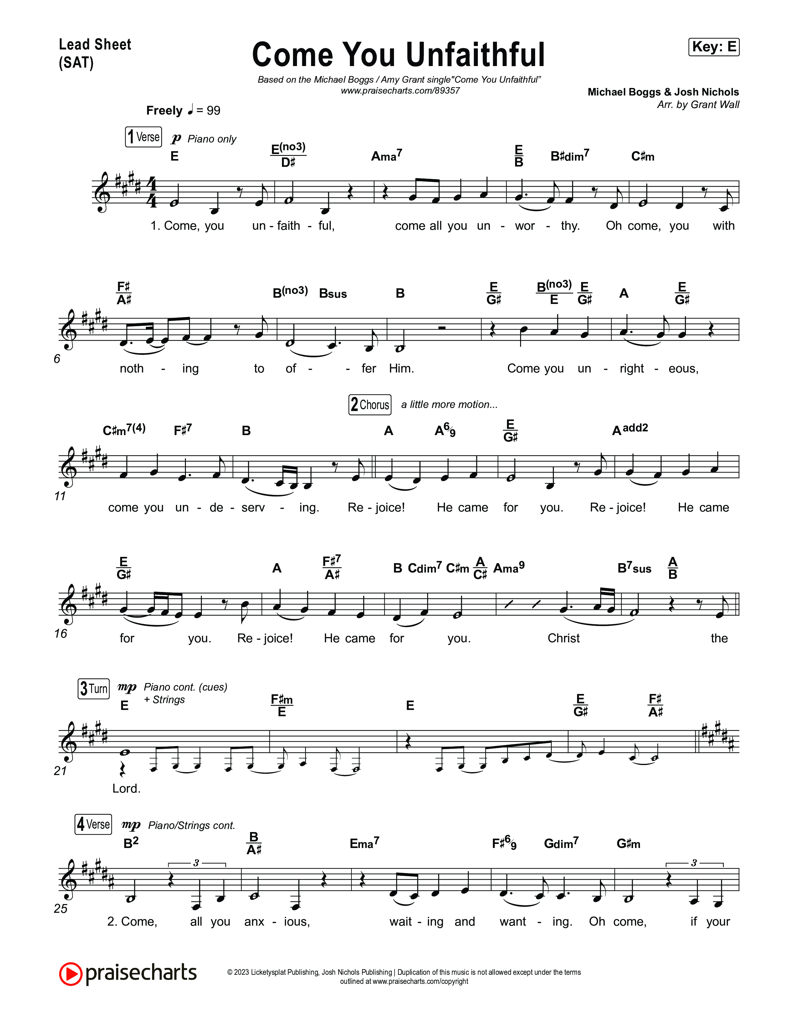 Come You Unfaithful Lead Sheet (SAT) (Michael Boggs / Amy Grant)