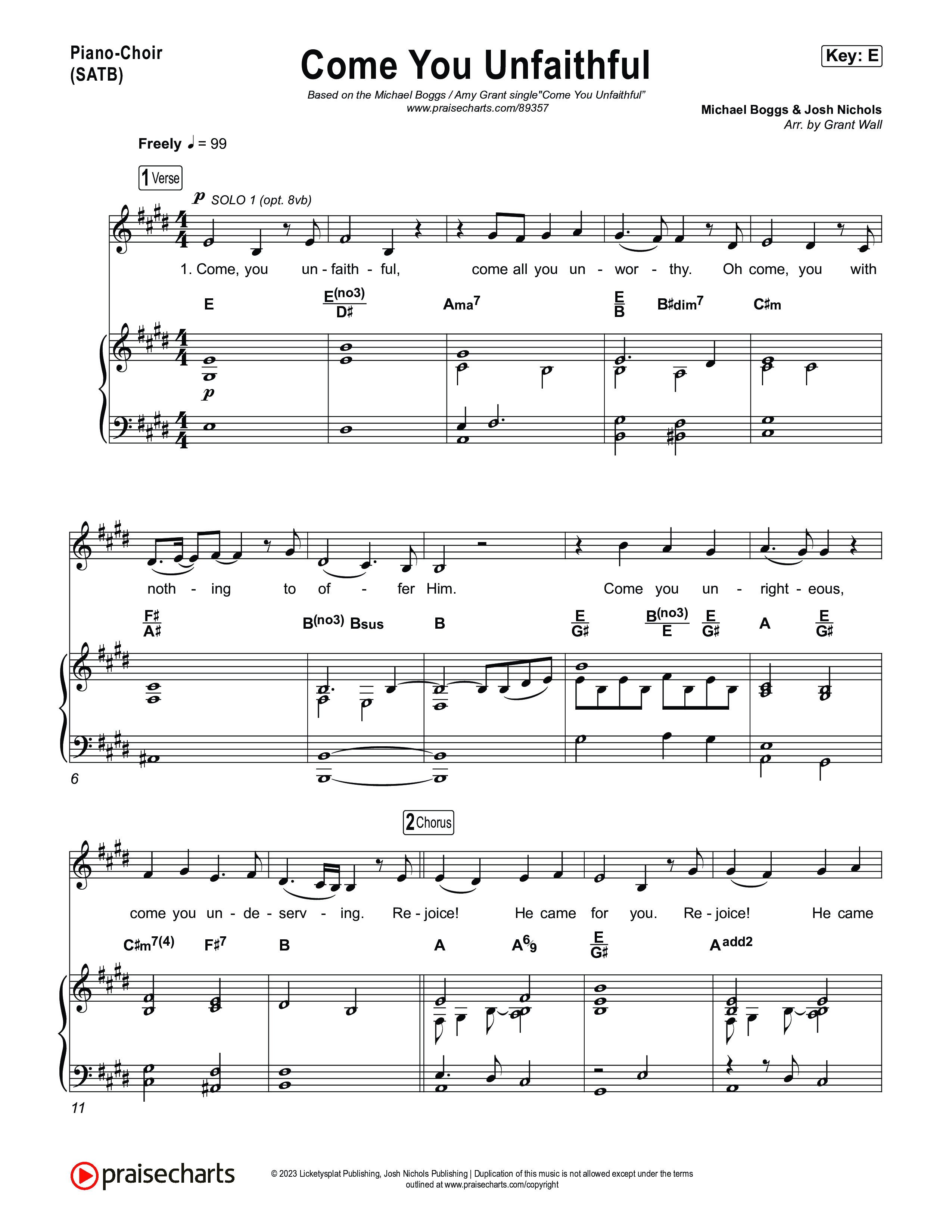 Come You Unfaithful Piano/Vocal Pack (Michael Boggs / Amy Grant)