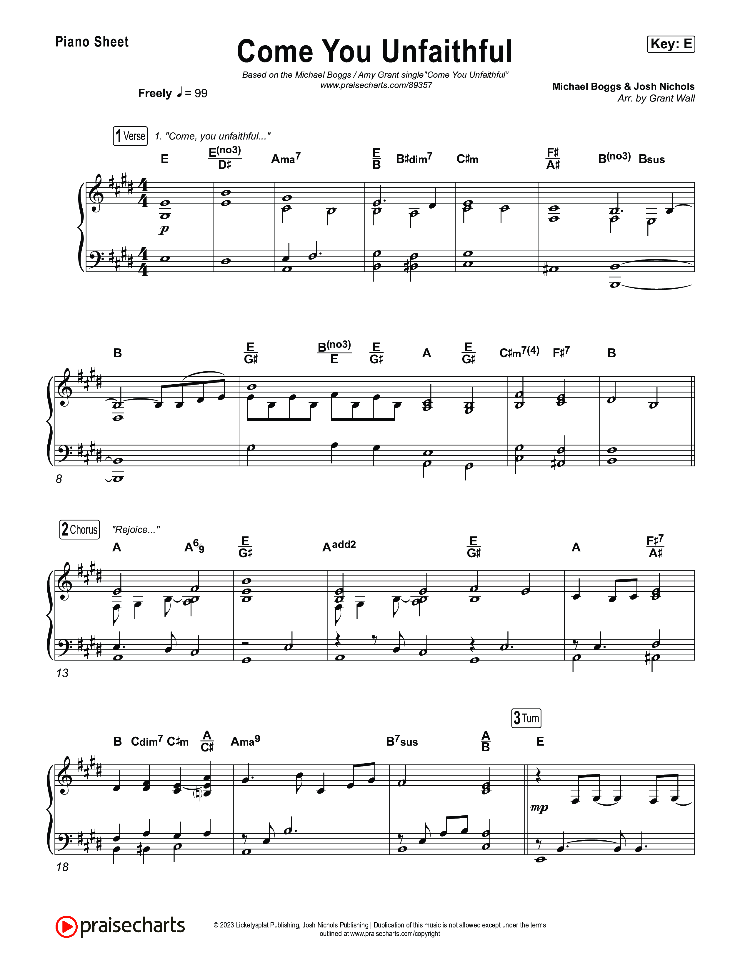 Come You Unfaithful Piano Sheet (Michael Boggs / Amy Grant)
