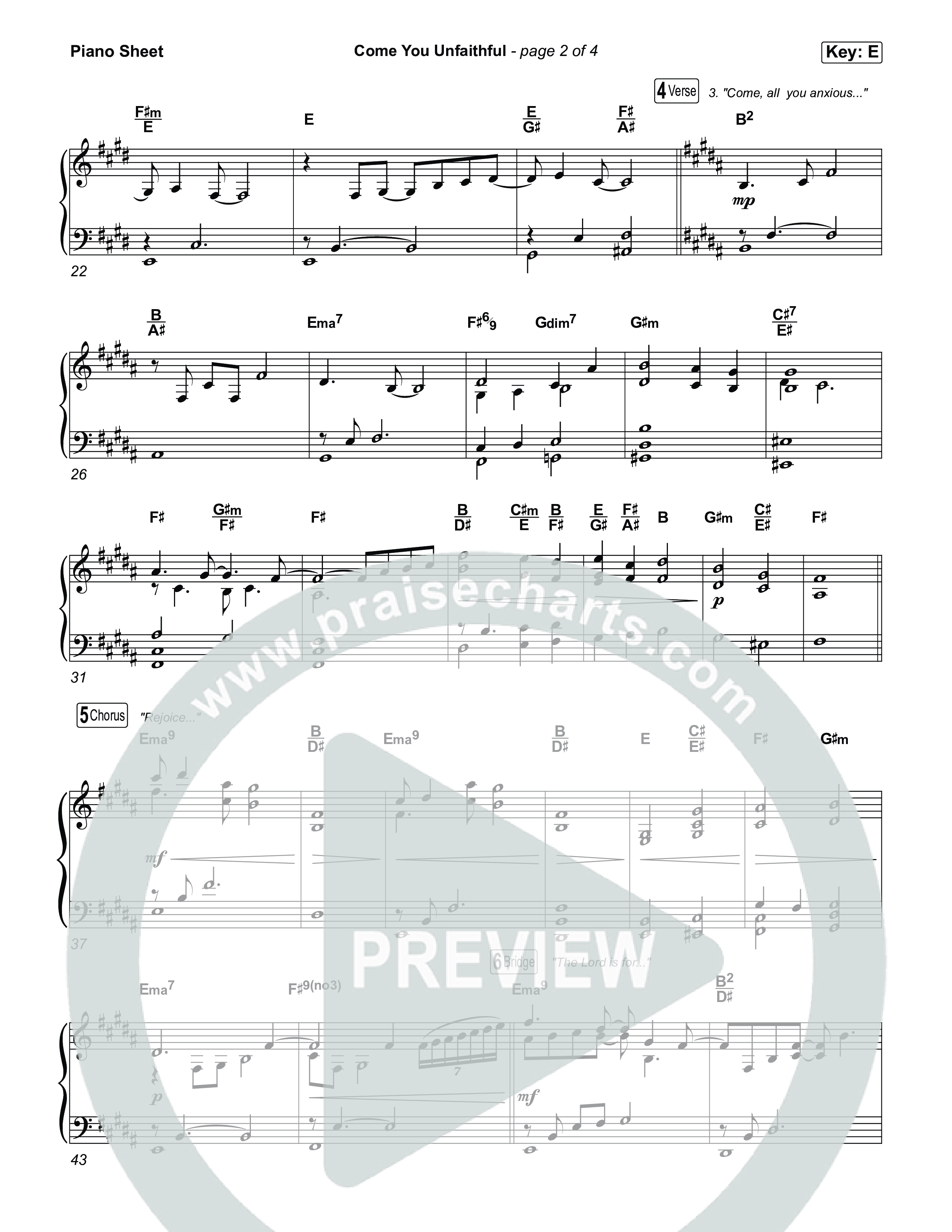 Come You Unfaithful Piano Sheet (Michael Boggs / Amy Grant)