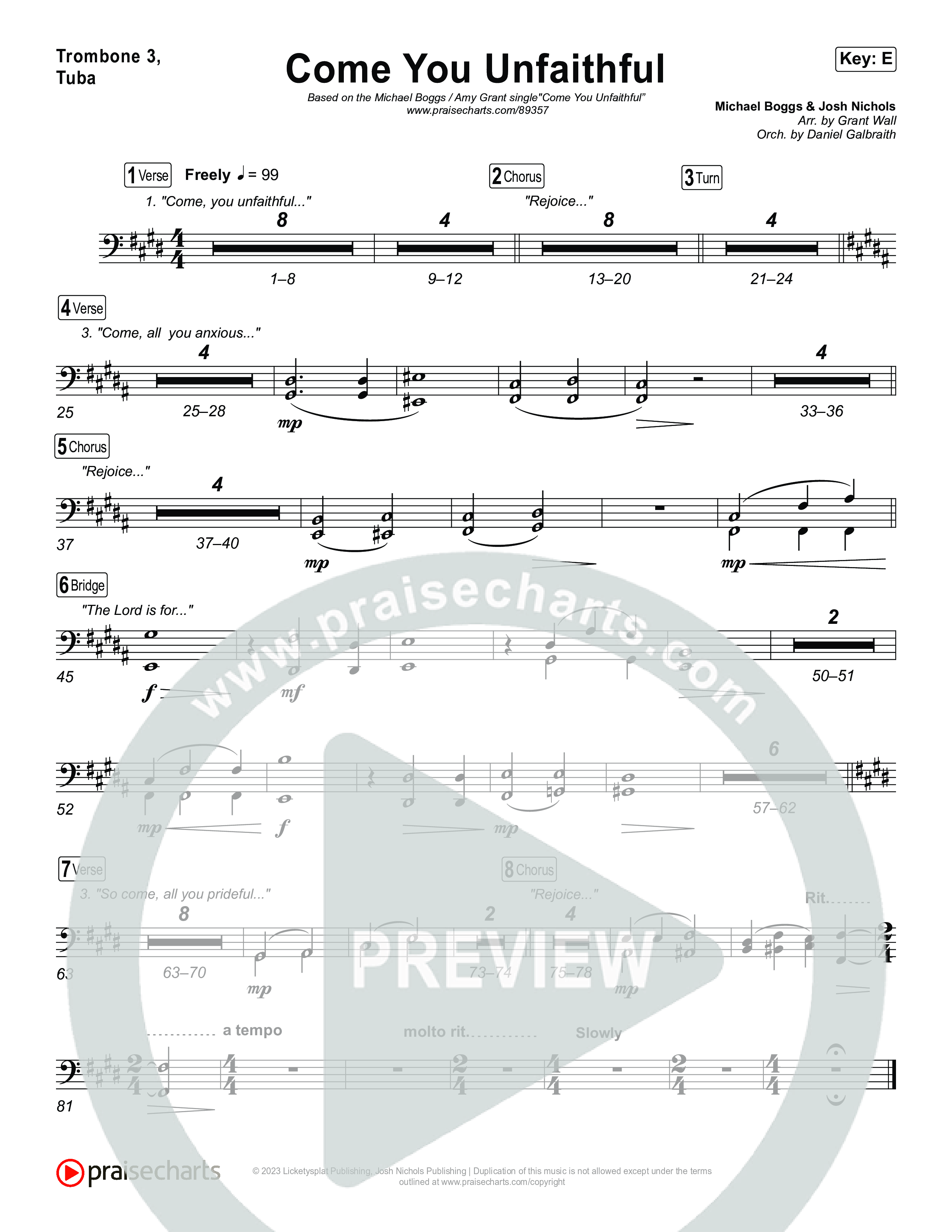 Come You Unfaithful Trombone 3/Tuba (Michael Boggs / Amy Grant)