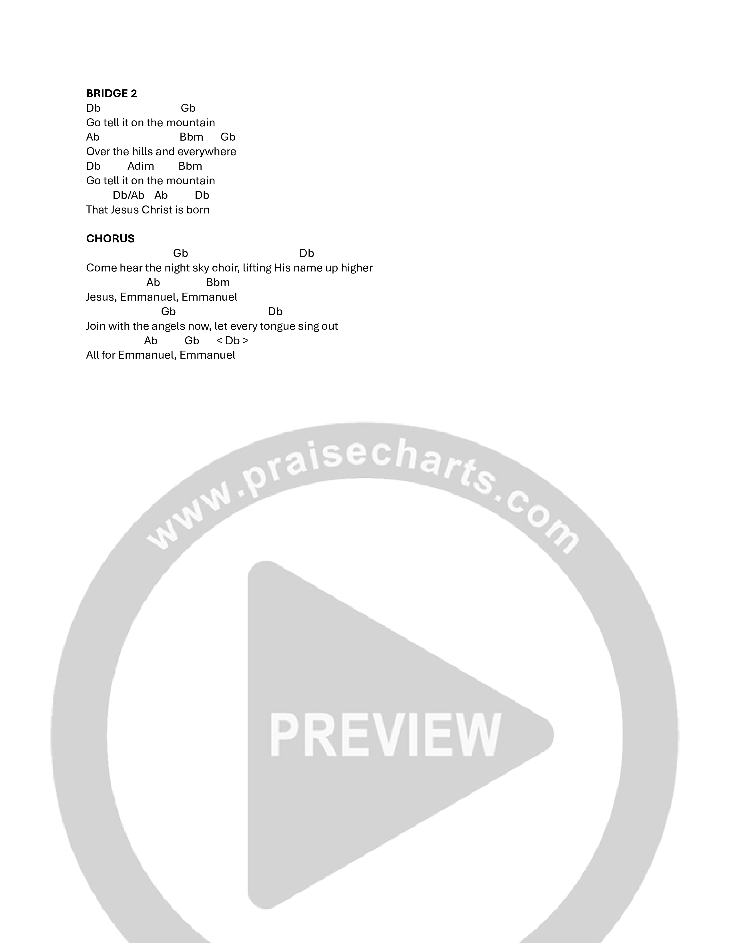 Night Sky Choir Chord Chart (Pistol Creek Music)