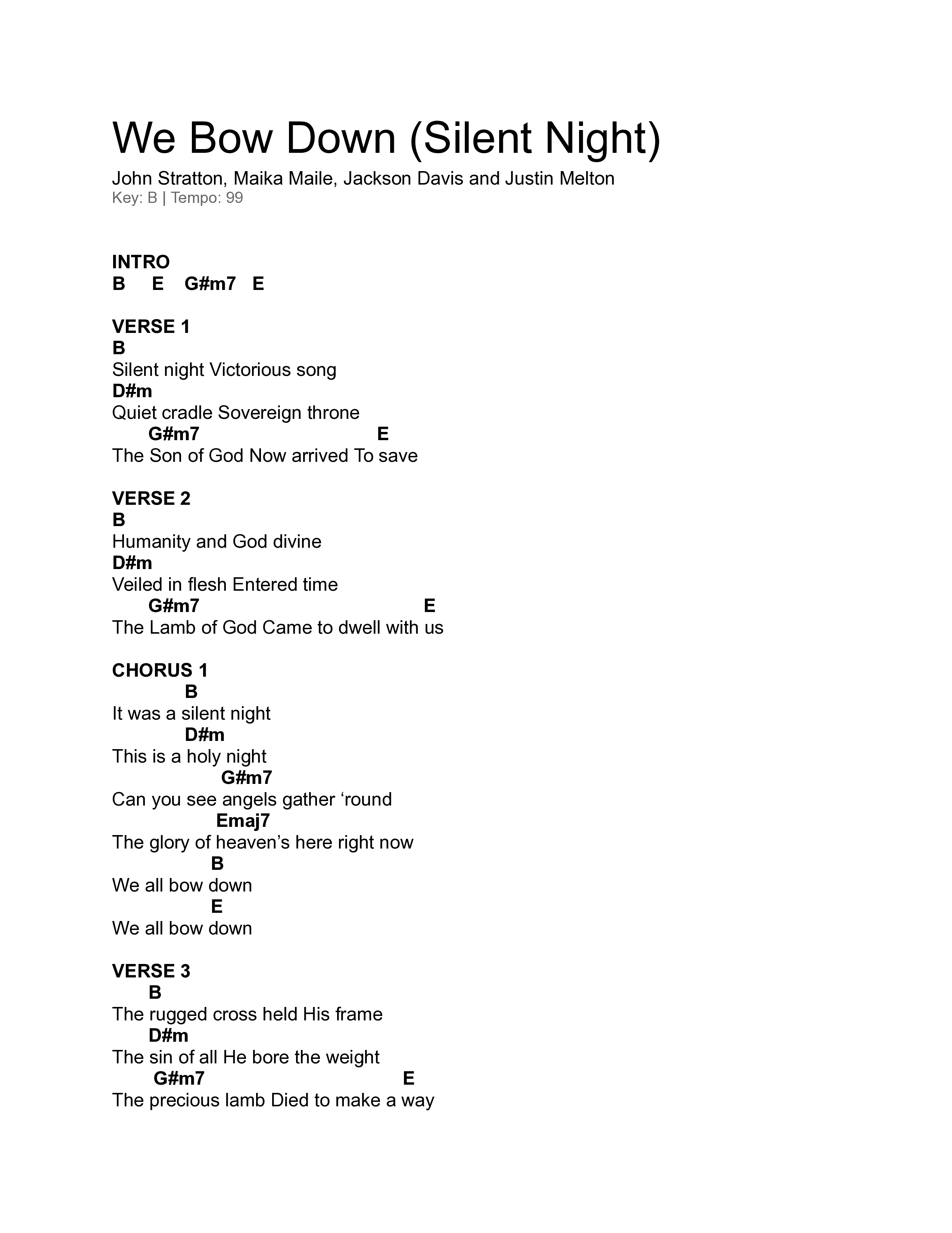 We Bow Down (Silent Night) Chord Chart (Quay Worship)